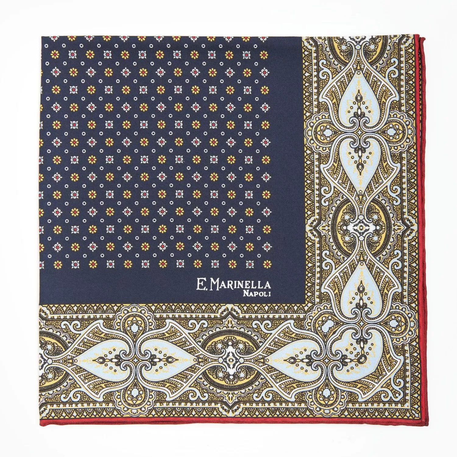 Dark Blue Hand-Printed Silk Pocket Square Small Flower Pattern>E.Marinella Cheap