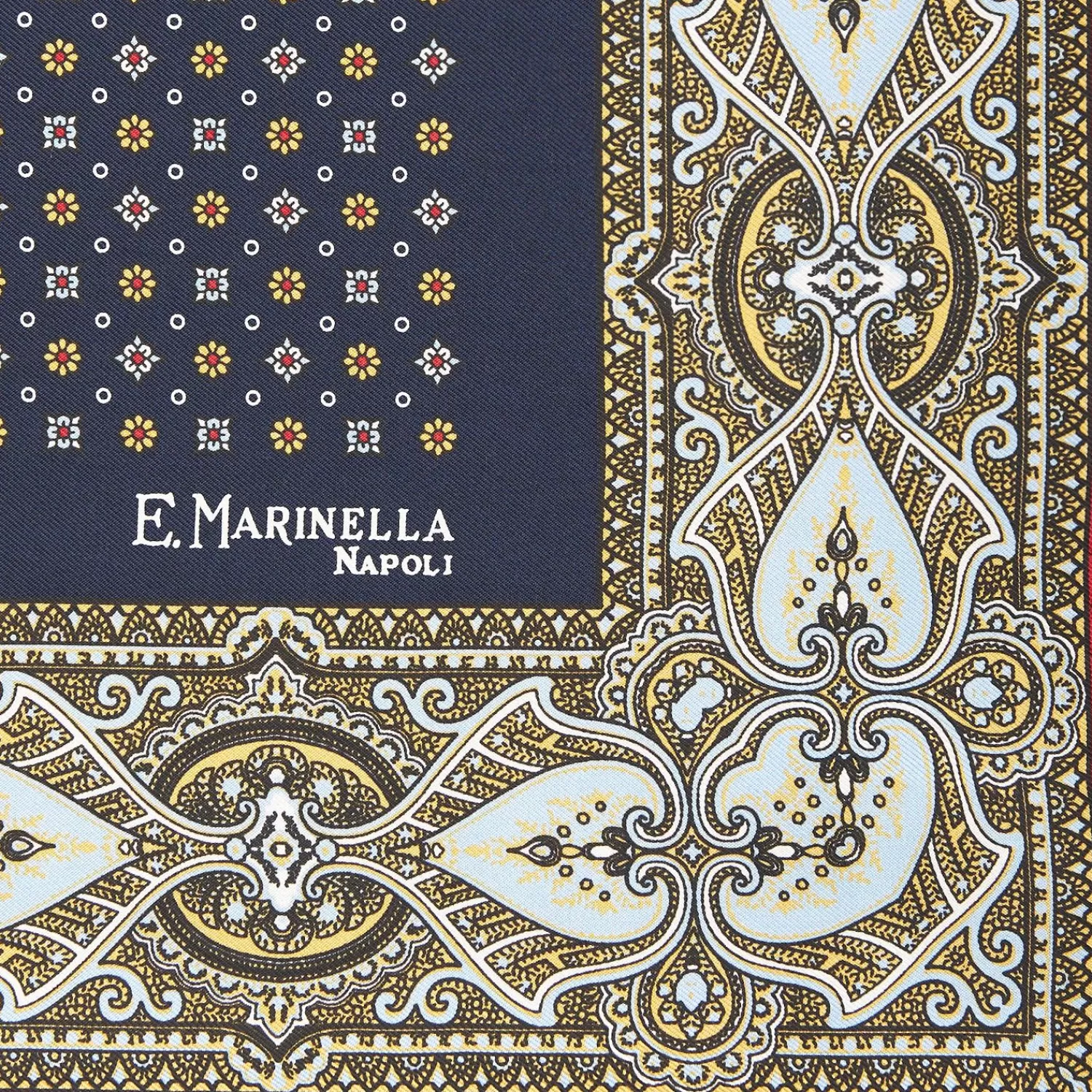 Dark Blue Hand-Printed Silk Pocket Square Small Flower Pattern>E.Marinella Cheap