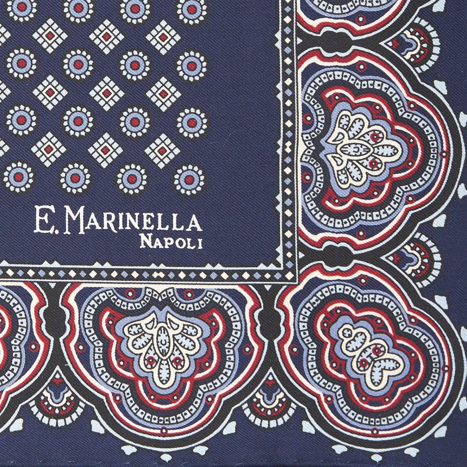 Dark Blue Hand-Printed Silk Pocket Square Small Flower Pattern>E.Marinella Clearance