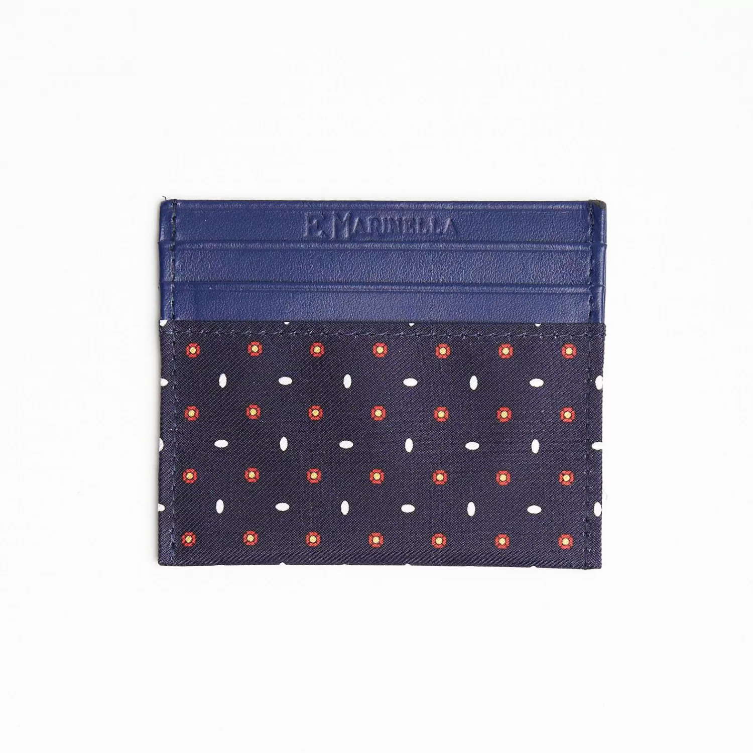 Dark Blue Leather And Silk Credit Card Holder 5 Compartments>E.Marinella Hot