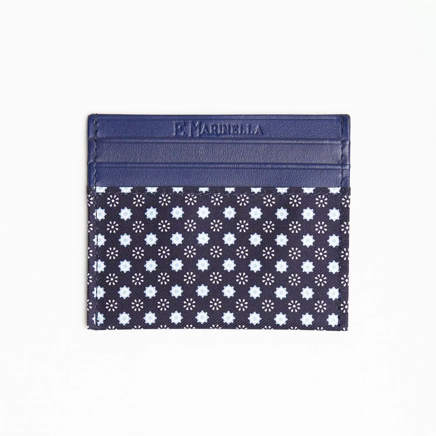 Dark Blue Leather And Silk Credit Card Holder 5 Compartments>E.Marinella Cheap