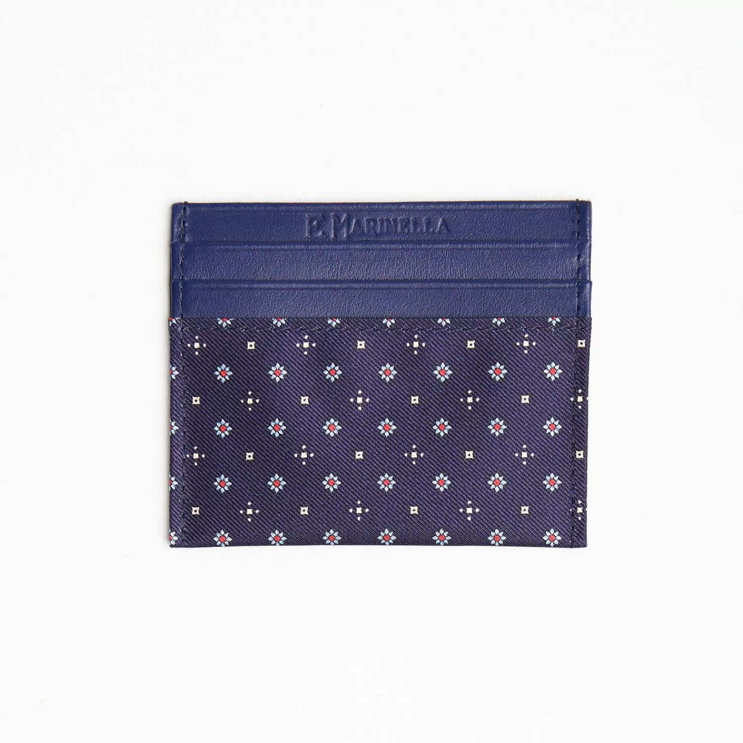 Dark Blue Leather And Silk Credit Card Holder 5 Compartments>E.Marinella Online
