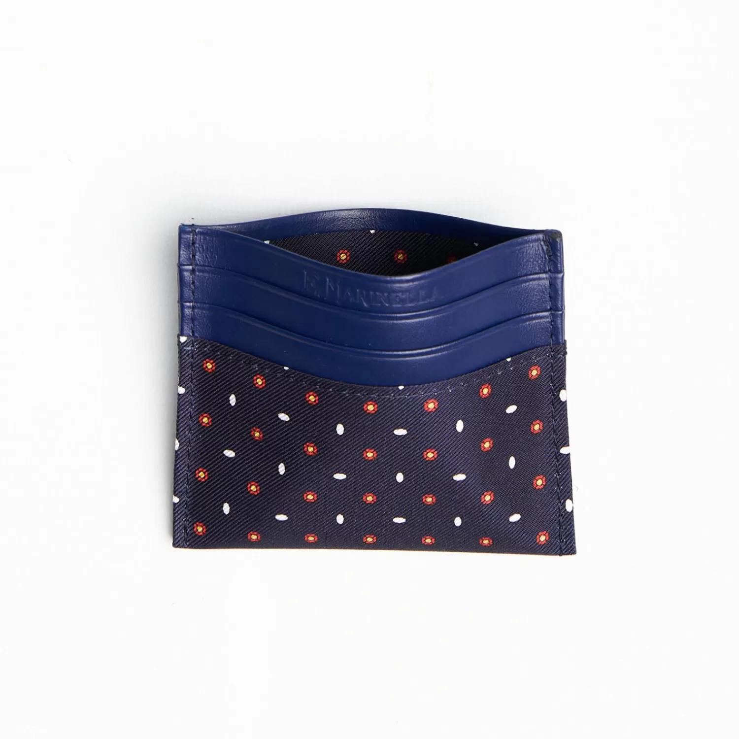 Dark Blue Leather And Silk Credit Card Holder 5 Compartments>E.Marinella Hot