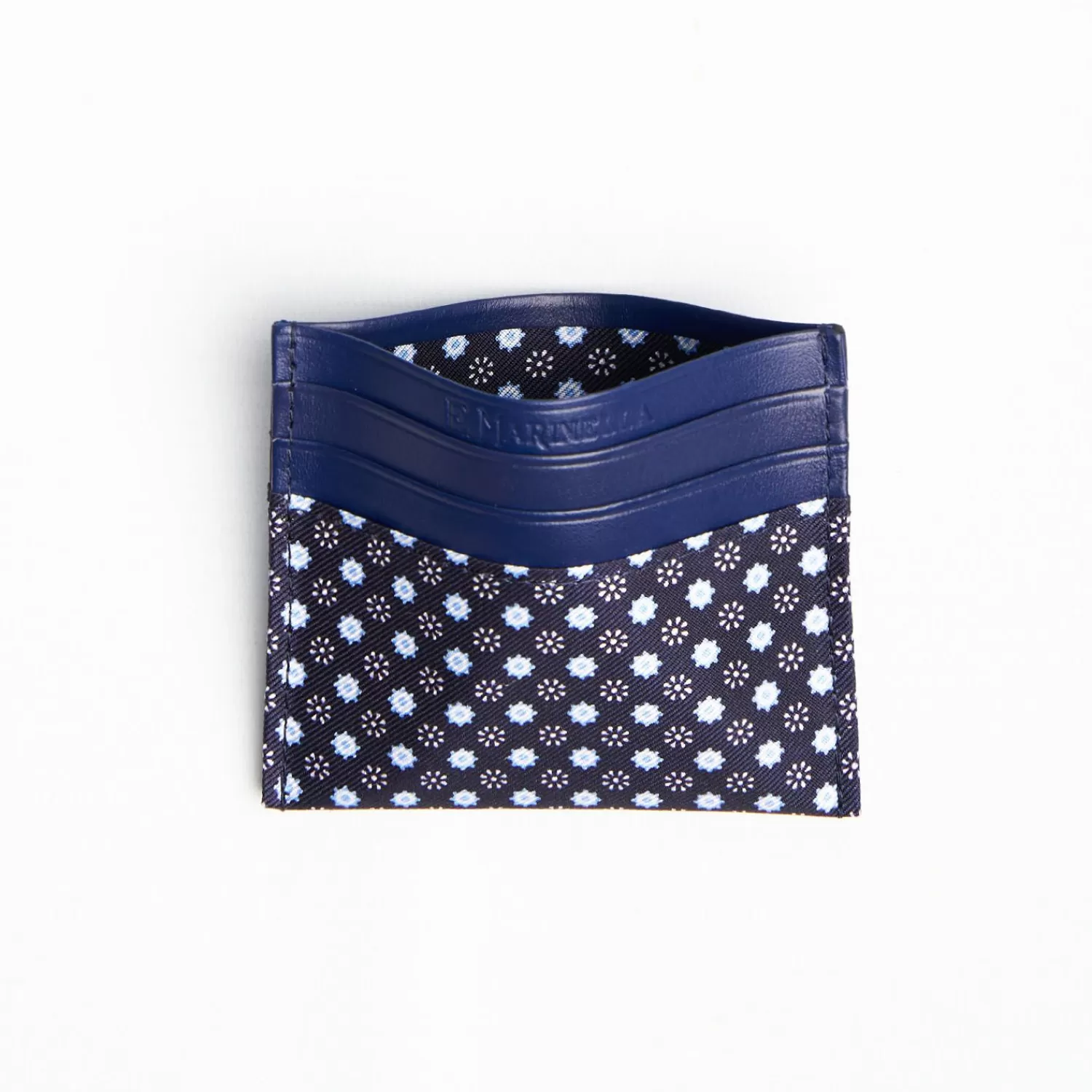 Dark Blue Leather And Silk Credit Card Holder 5 Compartments>E.Marinella Cheap