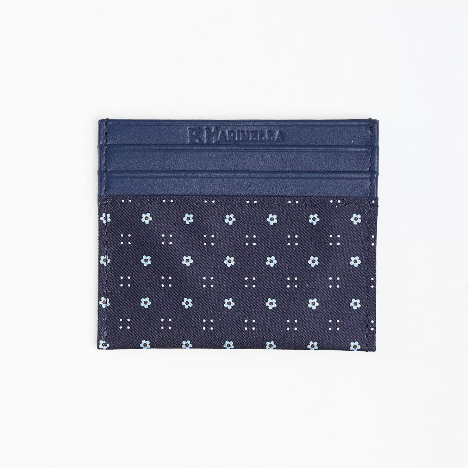 Dark Blue Leather And Silk Credit Card Holder - 5 Compartments>E.Marinella Flash Sale