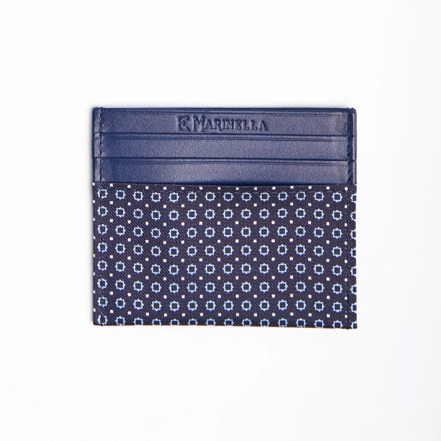 Dark Blue Leather And Silk Credit Card Holder - 5 Compartments>E.Marinella Store