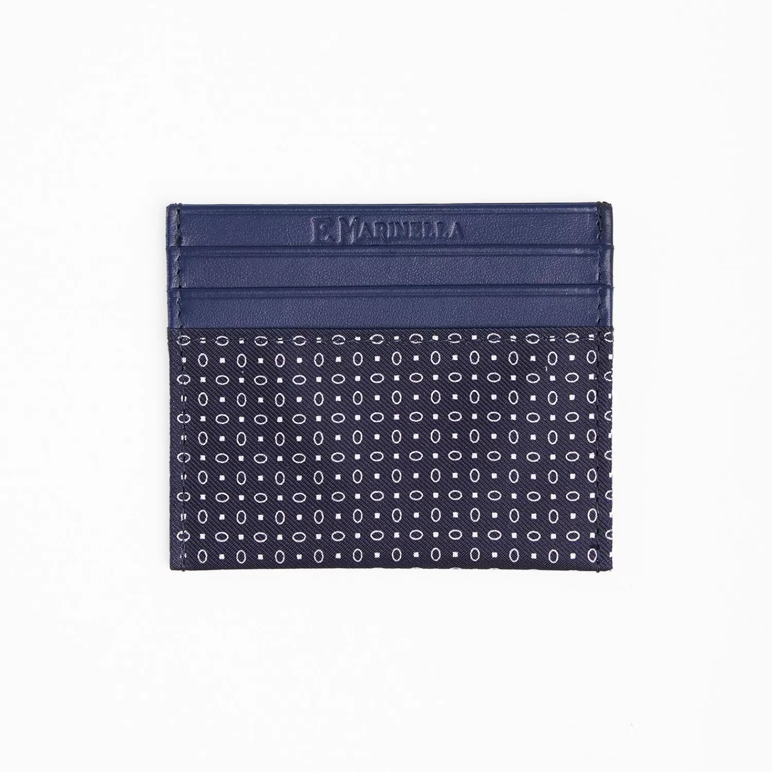 Dark Blue Leather And Silk Credit Card Holder - 5 Compartments>E.Marinella Best