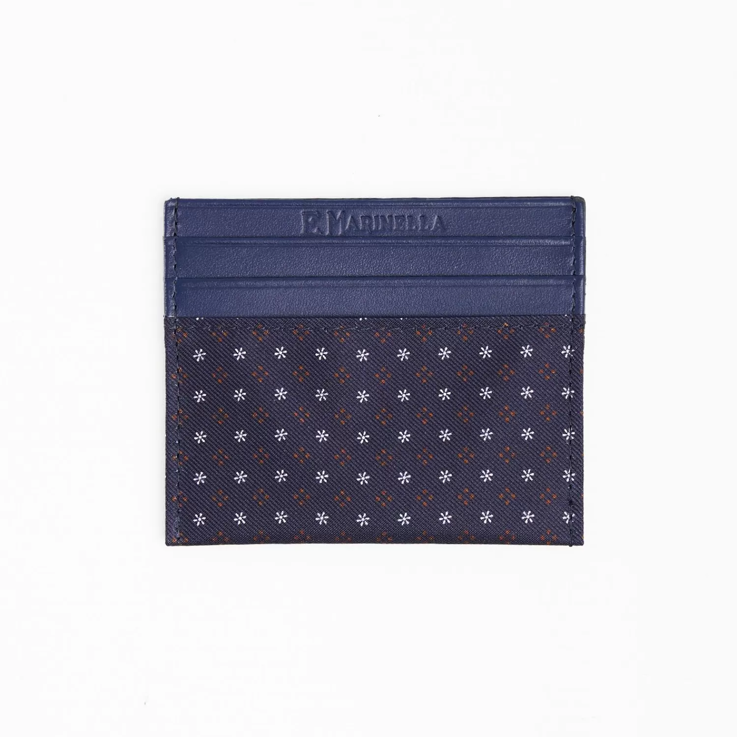Dark Blue Leather And Silk Credit Card Holder - 5 Compartments>E.Marinella Cheap