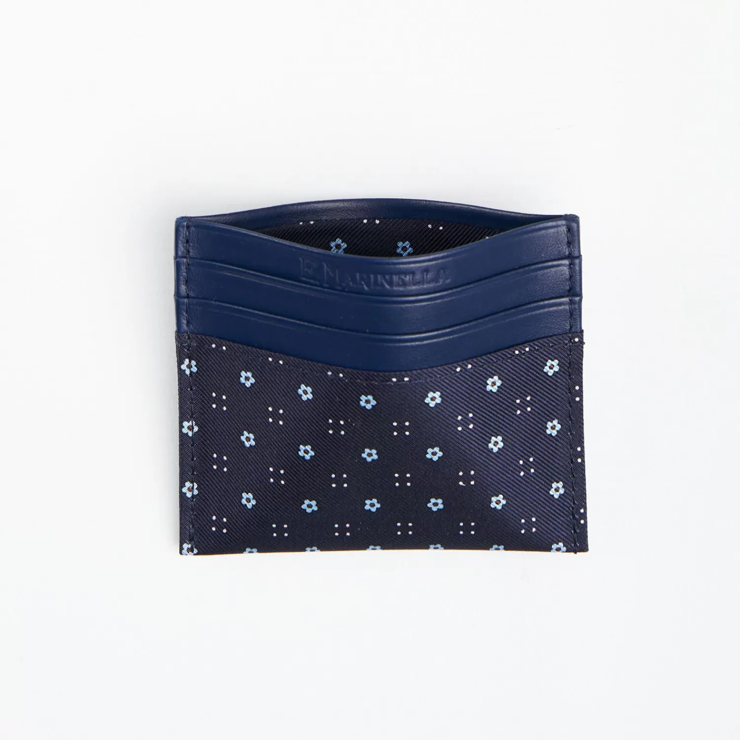 Dark Blue Leather And Silk Credit Card Holder - 5 Compartments>E.Marinella Flash Sale
