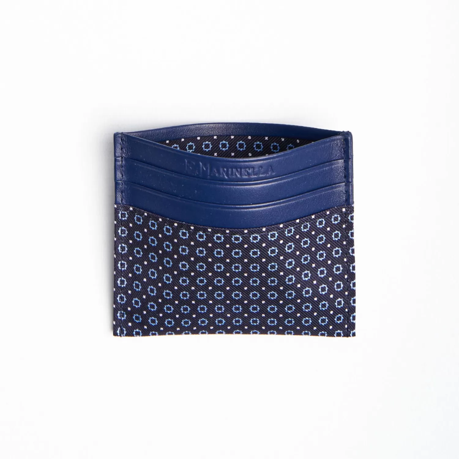 Dark Blue Leather And Silk Credit Card Holder - 5 Compartments>E.Marinella Store