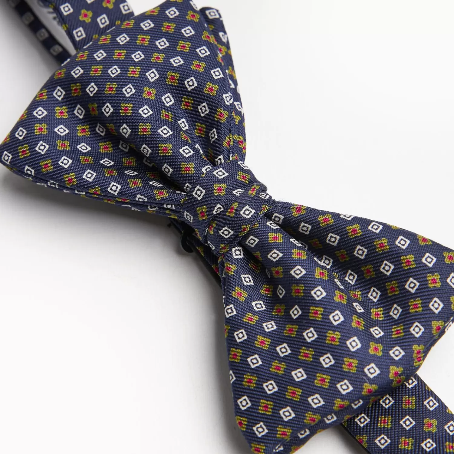 Dark Blue Pre-Knotted Silk Bowtie- Small Flower Pattern>E.Marinella New