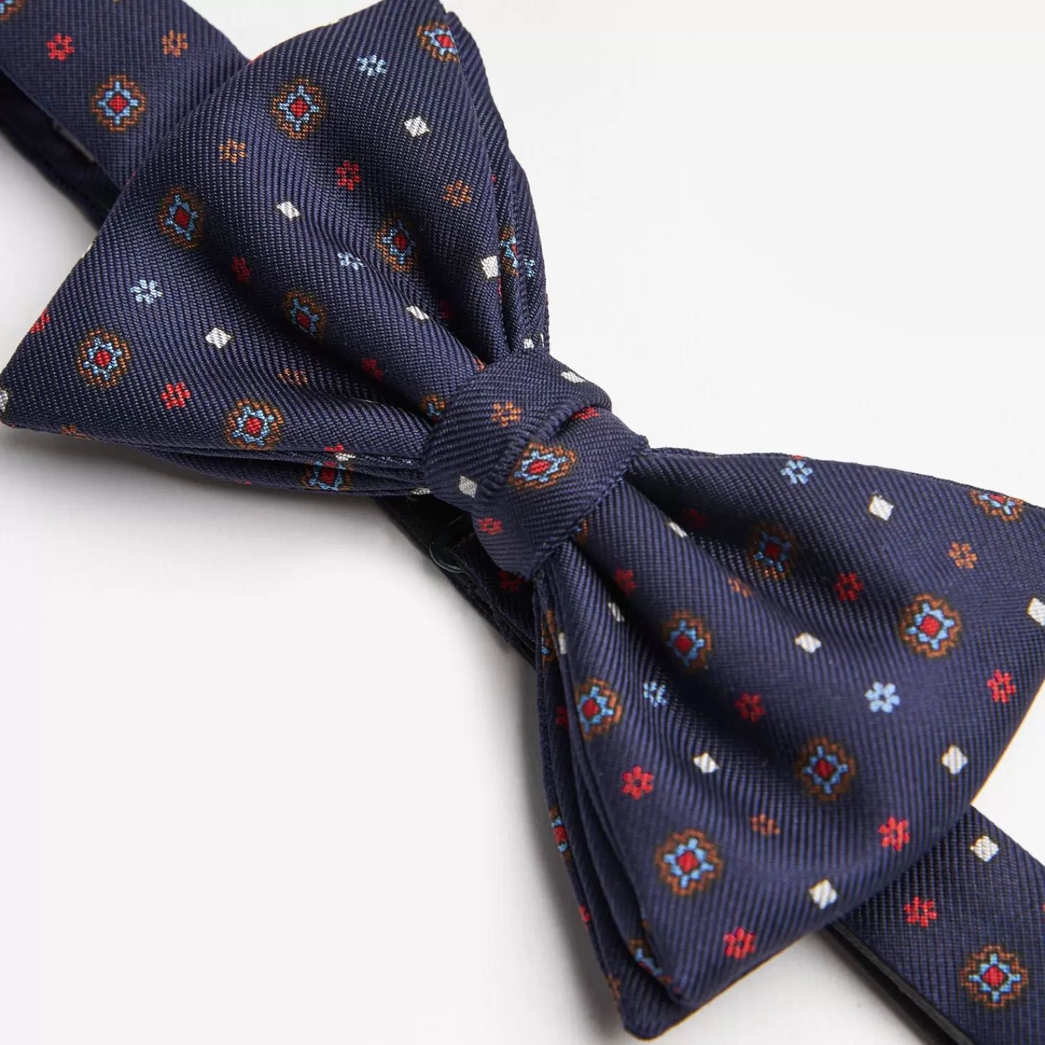 Dark Blue Pre-Knotted Silk Bowtie- Small Flower Pattern>E.Marinella Online