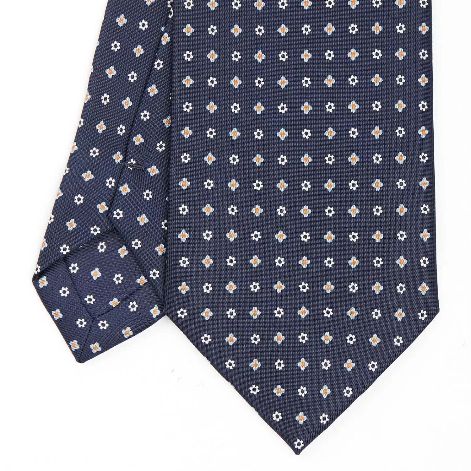 Dark Blue Sartorial Classic Silk Tie - Small Flower Designs>E.Marinella Clearance