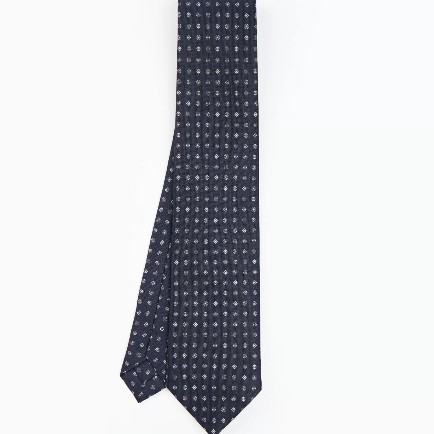 Dark Blue Sartorial Classic Silk Tie - Small Flower Designs>E.Marinella Shop