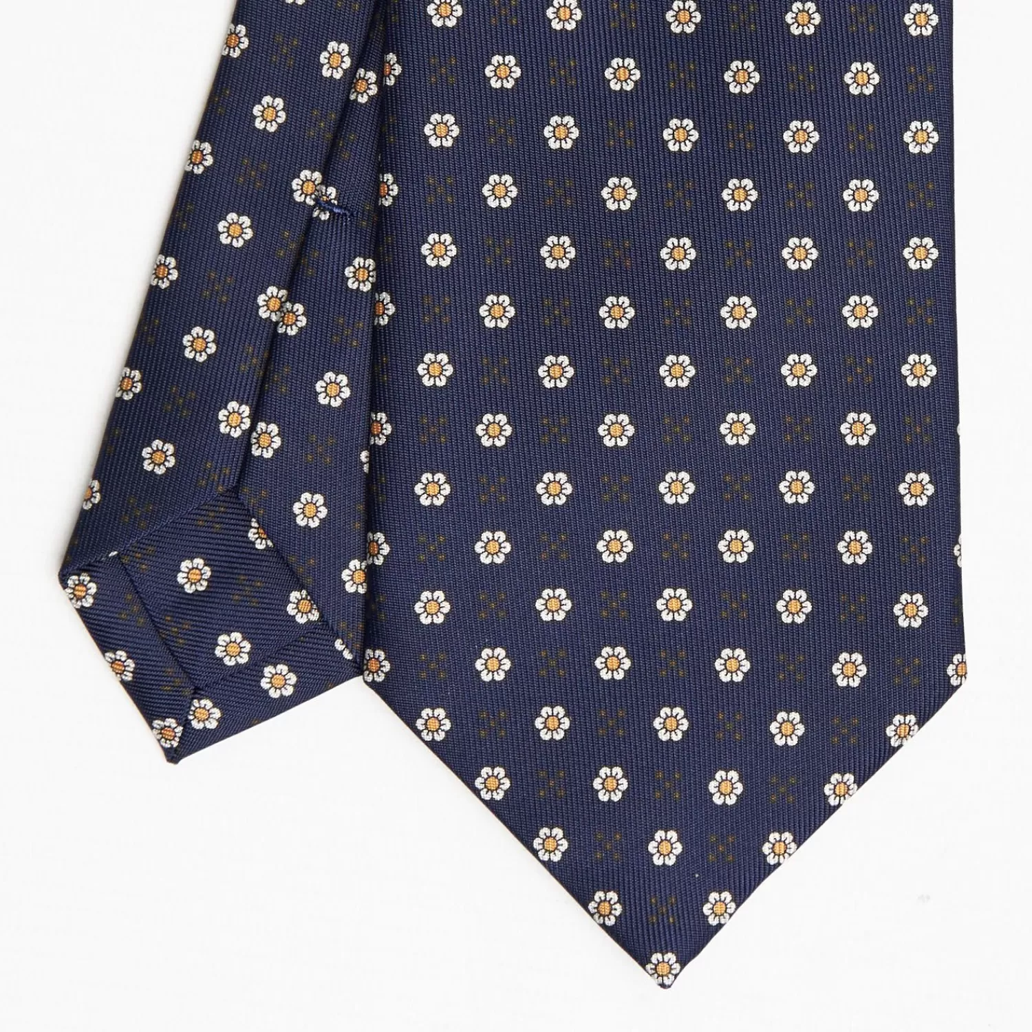 Dark Blue Sartorial Classic Silk Tie - Small Flower Pattern>E.Marinella Sale