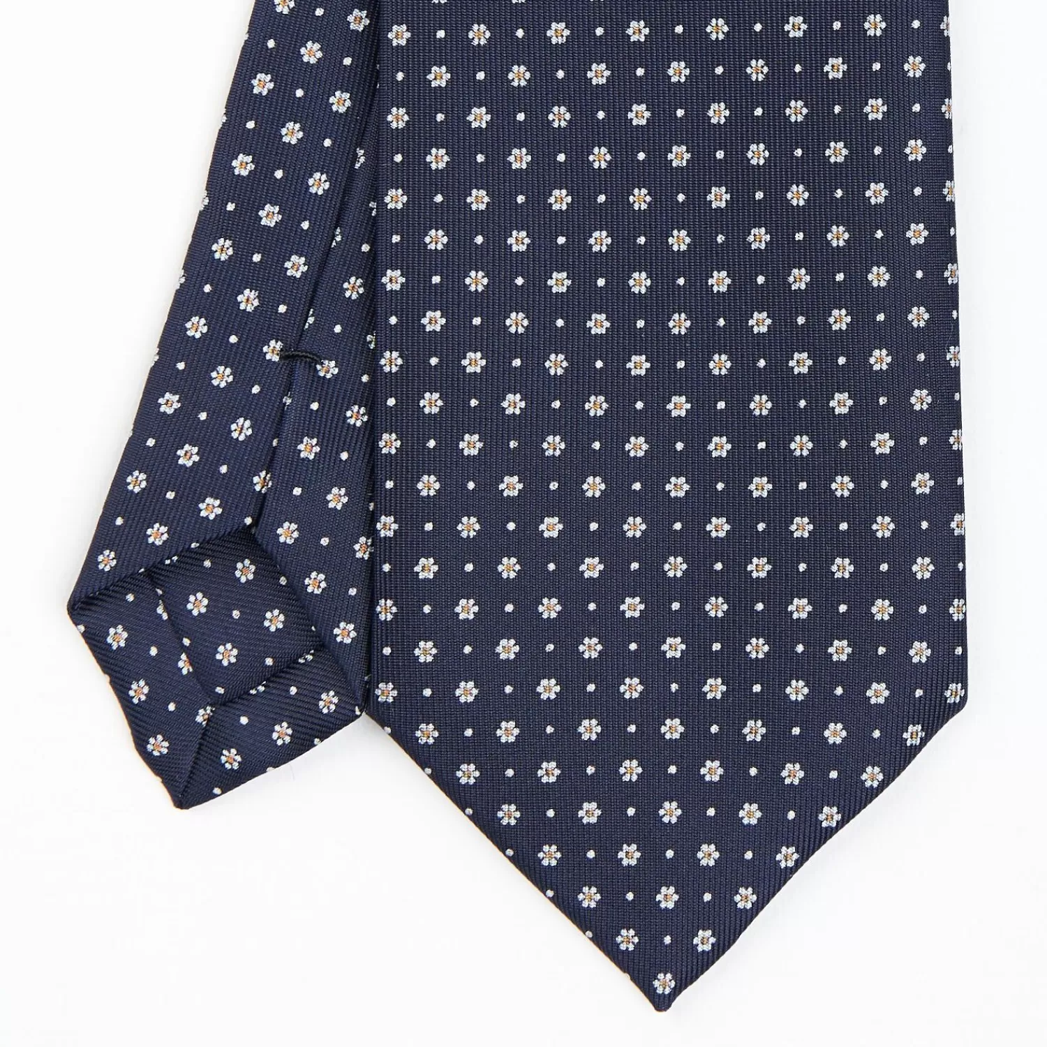 Dark Blue Sartorial Classic Silk Tie - Small Flower Pattern>E.Marinella Shop