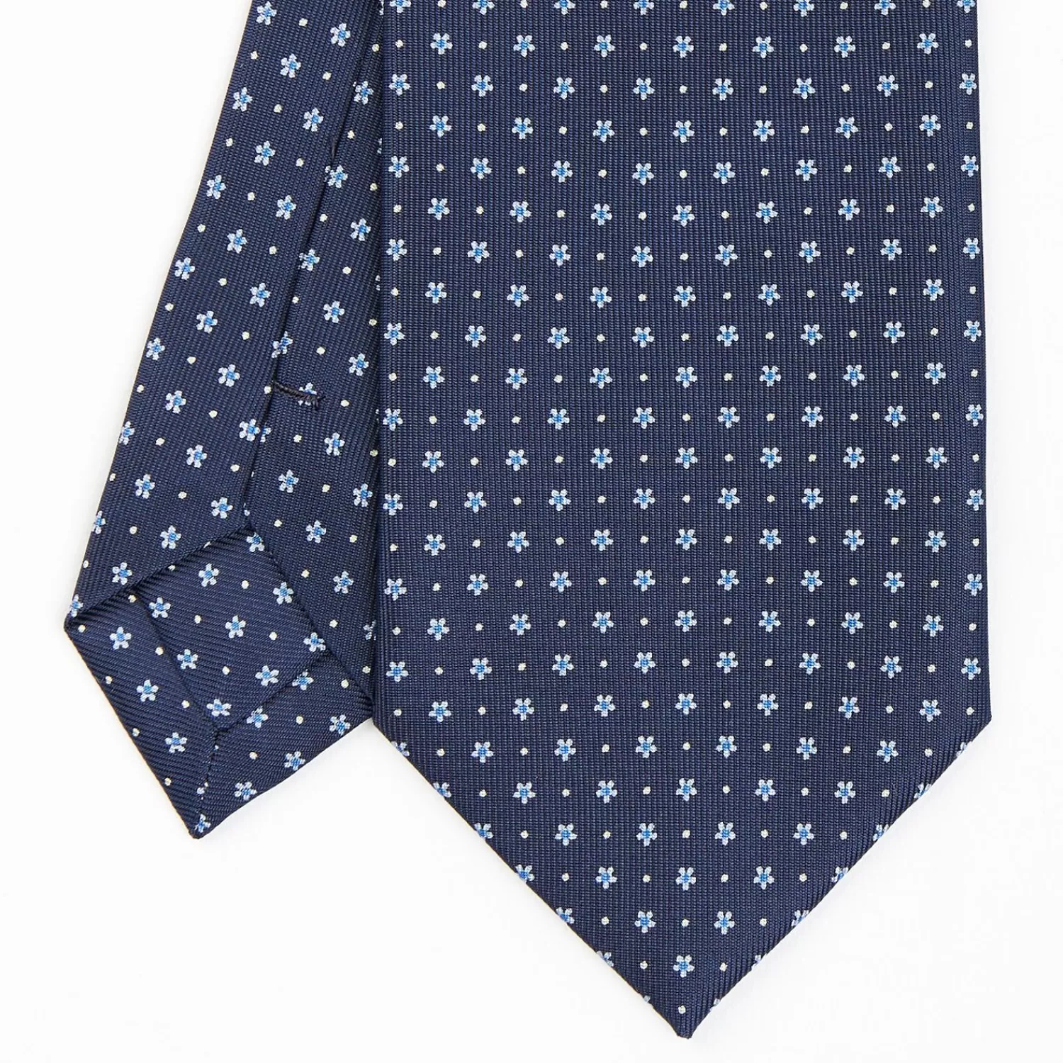 Dark Blue Sartorial Classic Silk Tie - Small Flower Pattern>E.Marinella Shop