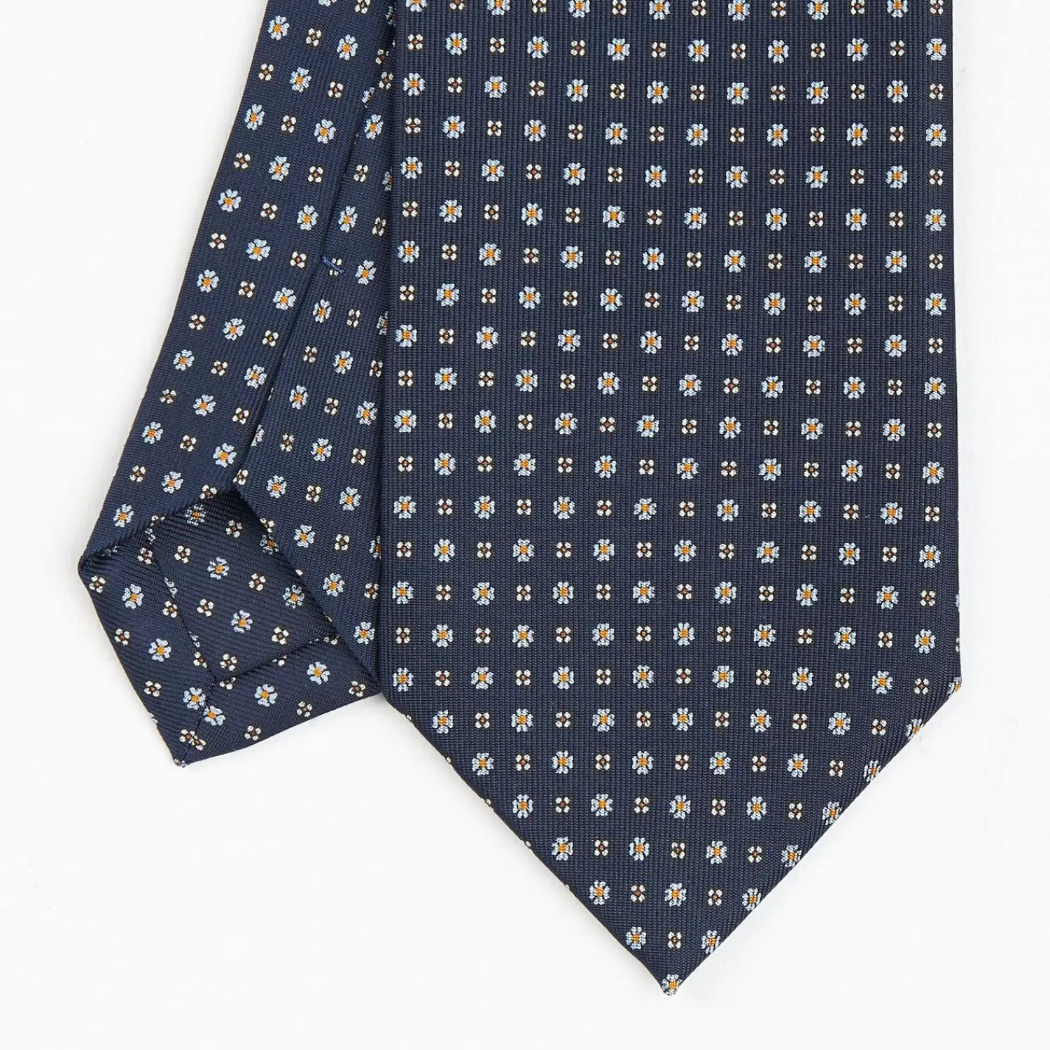 Dark Blue Sartorial Classic Silk Tie - Small Flower Pattern>E.Marinella Outlet
