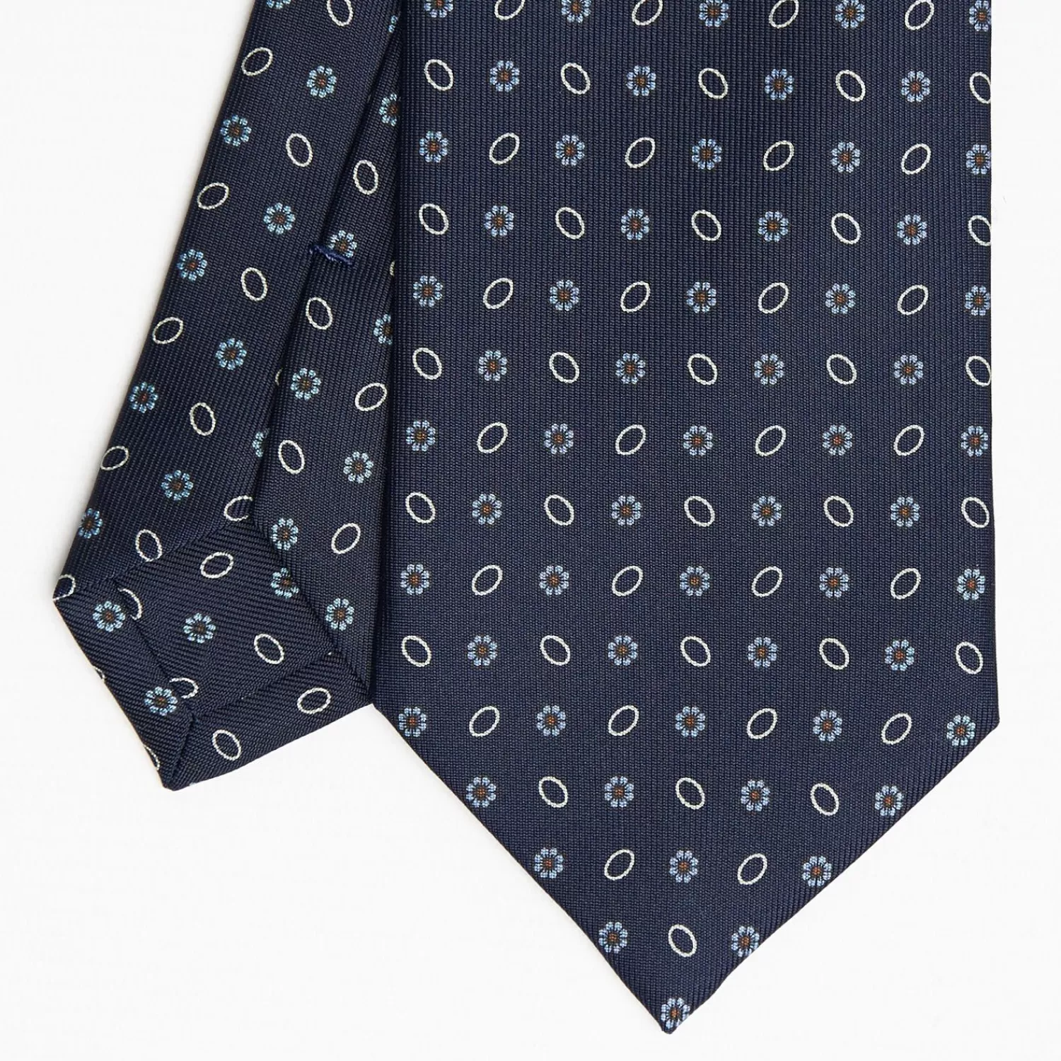 Dark Blue Sartorial Classic Silk Tie Small Flower Pattern>E.Marinella Shop