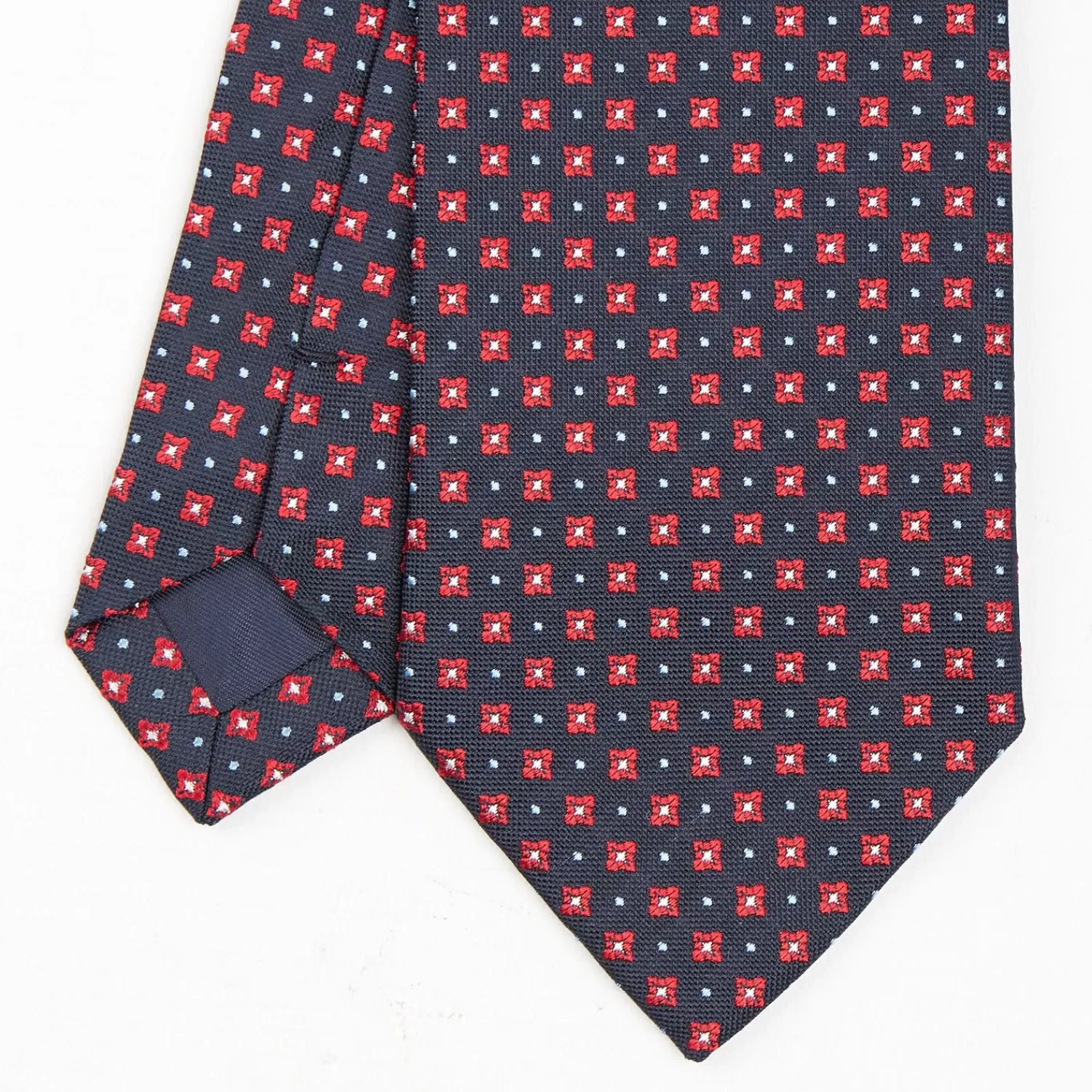 Dark Blue Sartorial Jacquard Silk Tie - Large Flower Patterns>E.Marinella Store