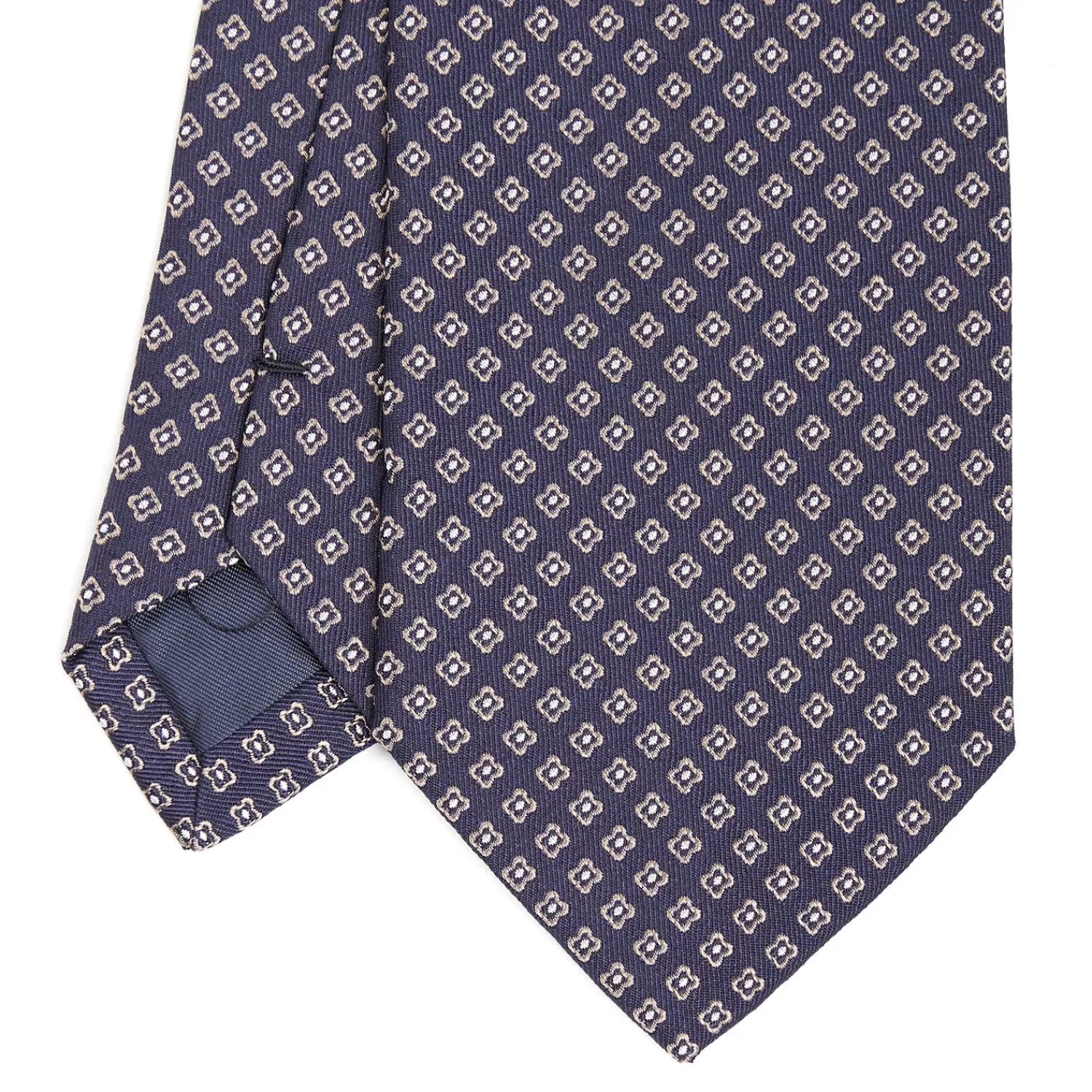Dark Blue Sartorial Jacquard Silk Tie - Small Geometric Pattern>E.Marinella Online
