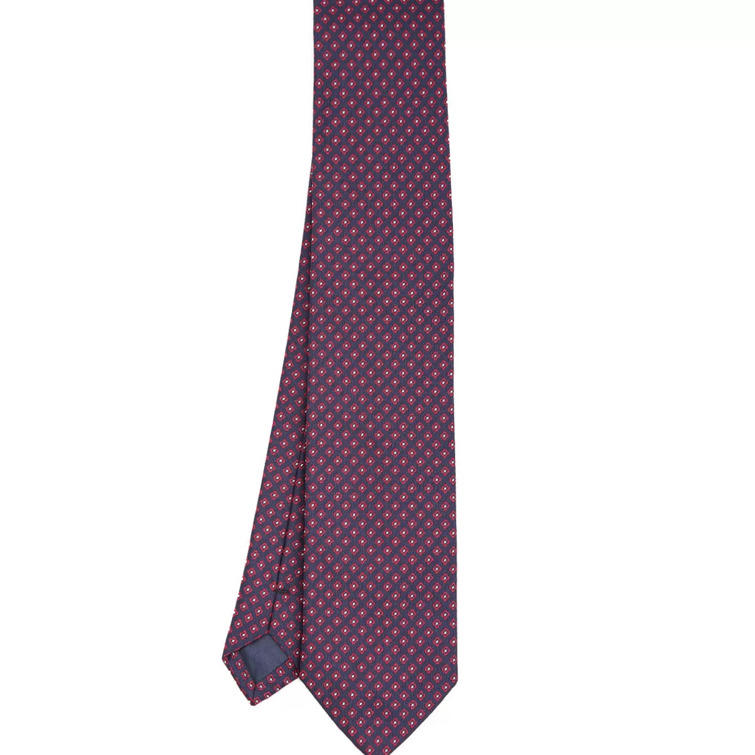 Dark Blue Sartorial Jacquard Silk Tie - Small Geometric Pattern>E.Marinella New
