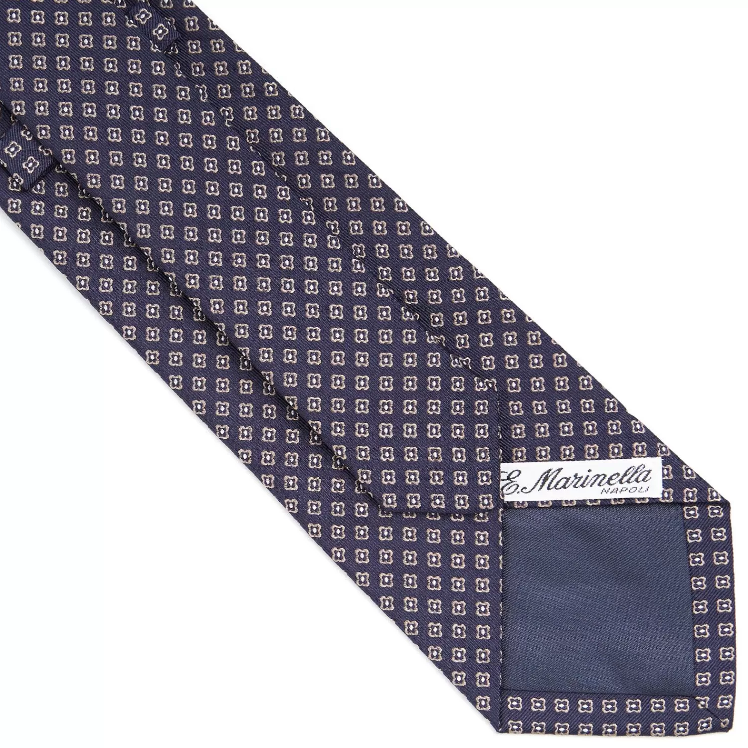 Dark Blue Sartorial Jacquard Silk Tie - Small Geometric Pattern>E.Marinella Online