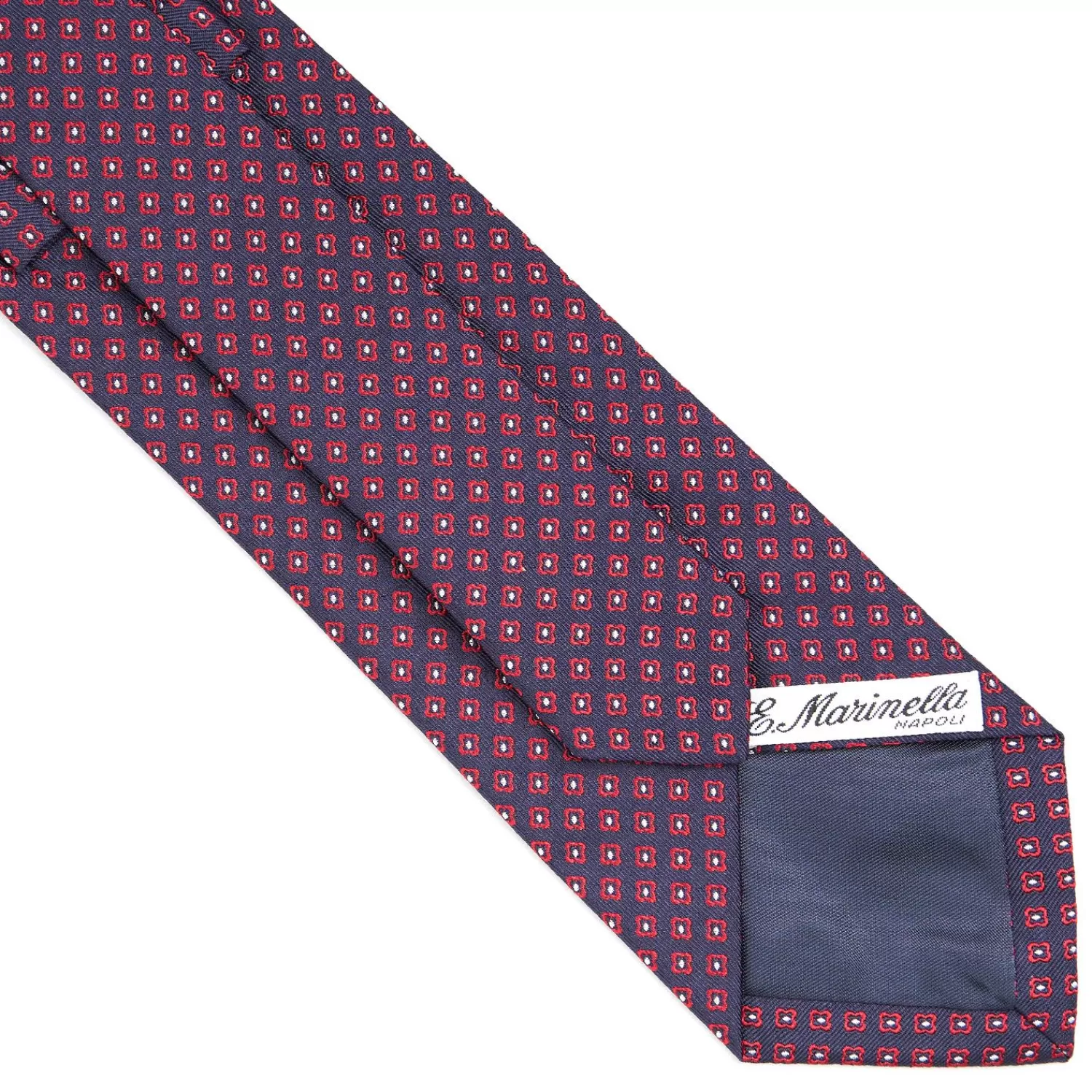 Dark Blue Sartorial Jacquard Silk Tie - Small Geometric Pattern>E.Marinella New
