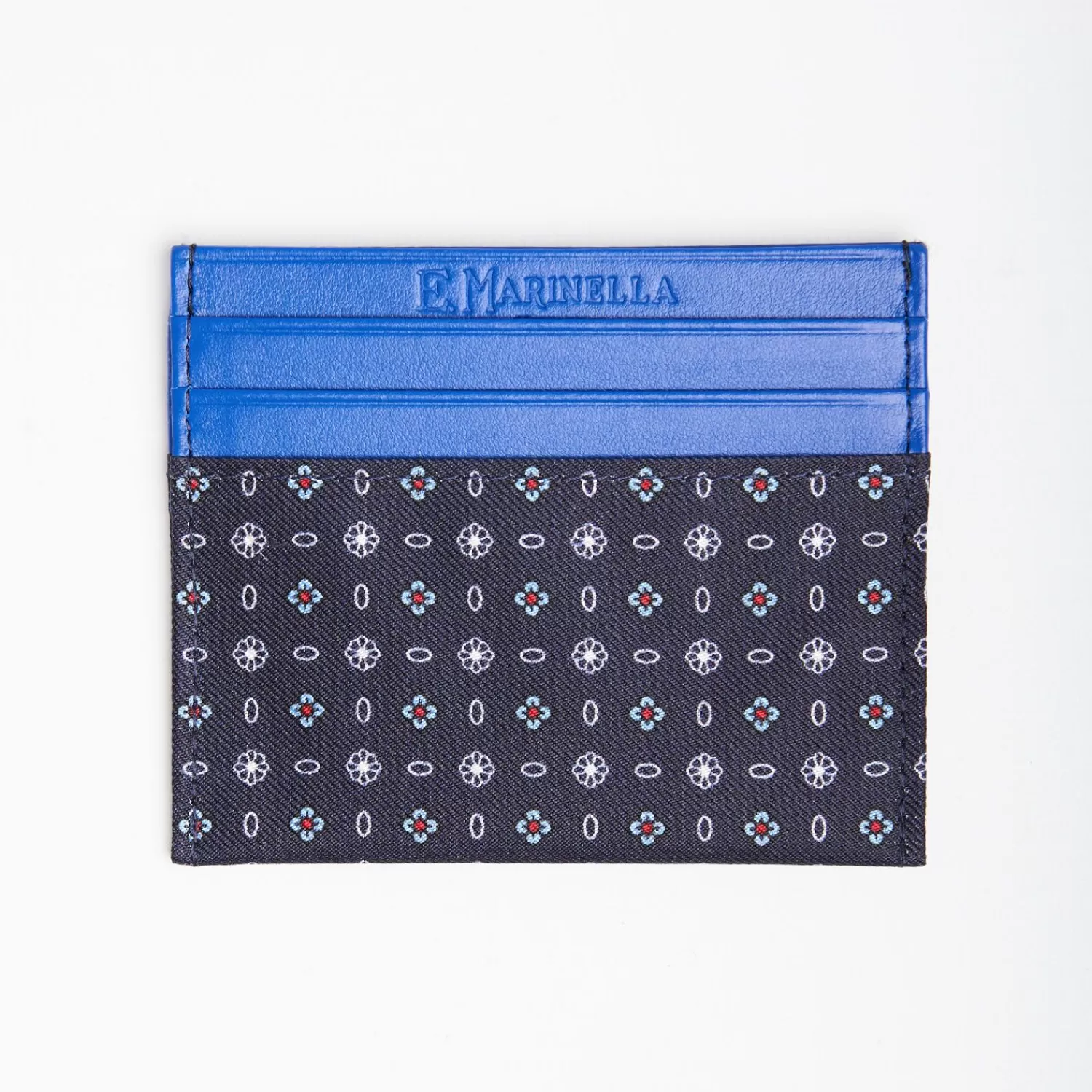Dark Blue Silk And Leather Credit Card Holder 5 Compartments>E.Marinella Sale