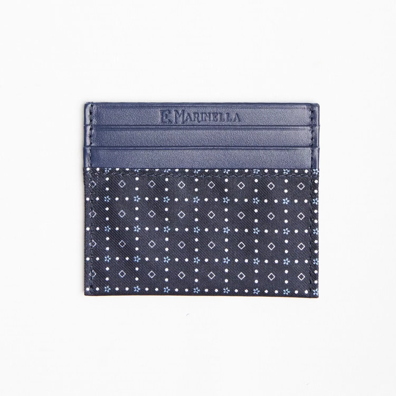 Dark Blue Silk And Leather Credit Card Holder 5 Compartments>E.Marinella Sale