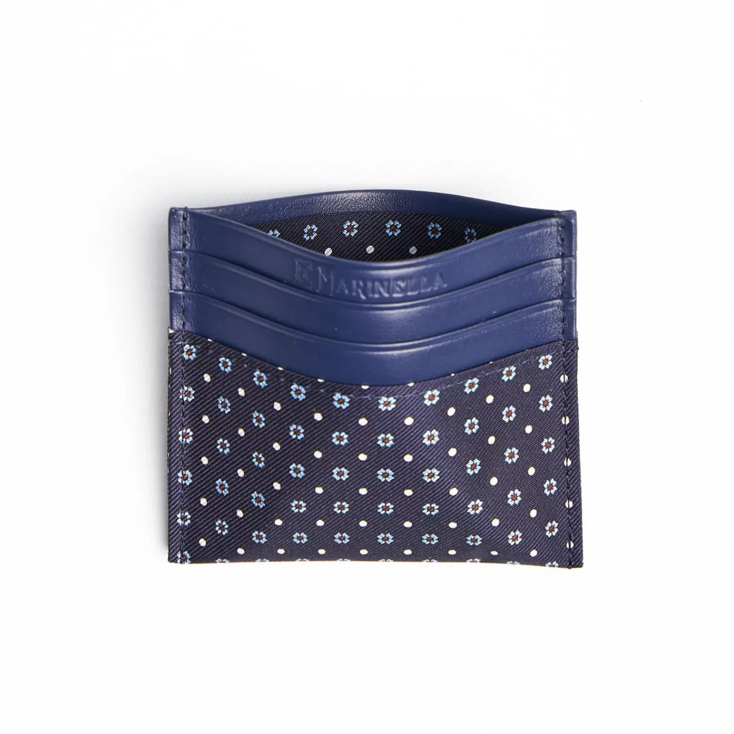 Dark Blue Silk And Leather Credit Card Holder - 5 Compartments>E.Marinella Fashion