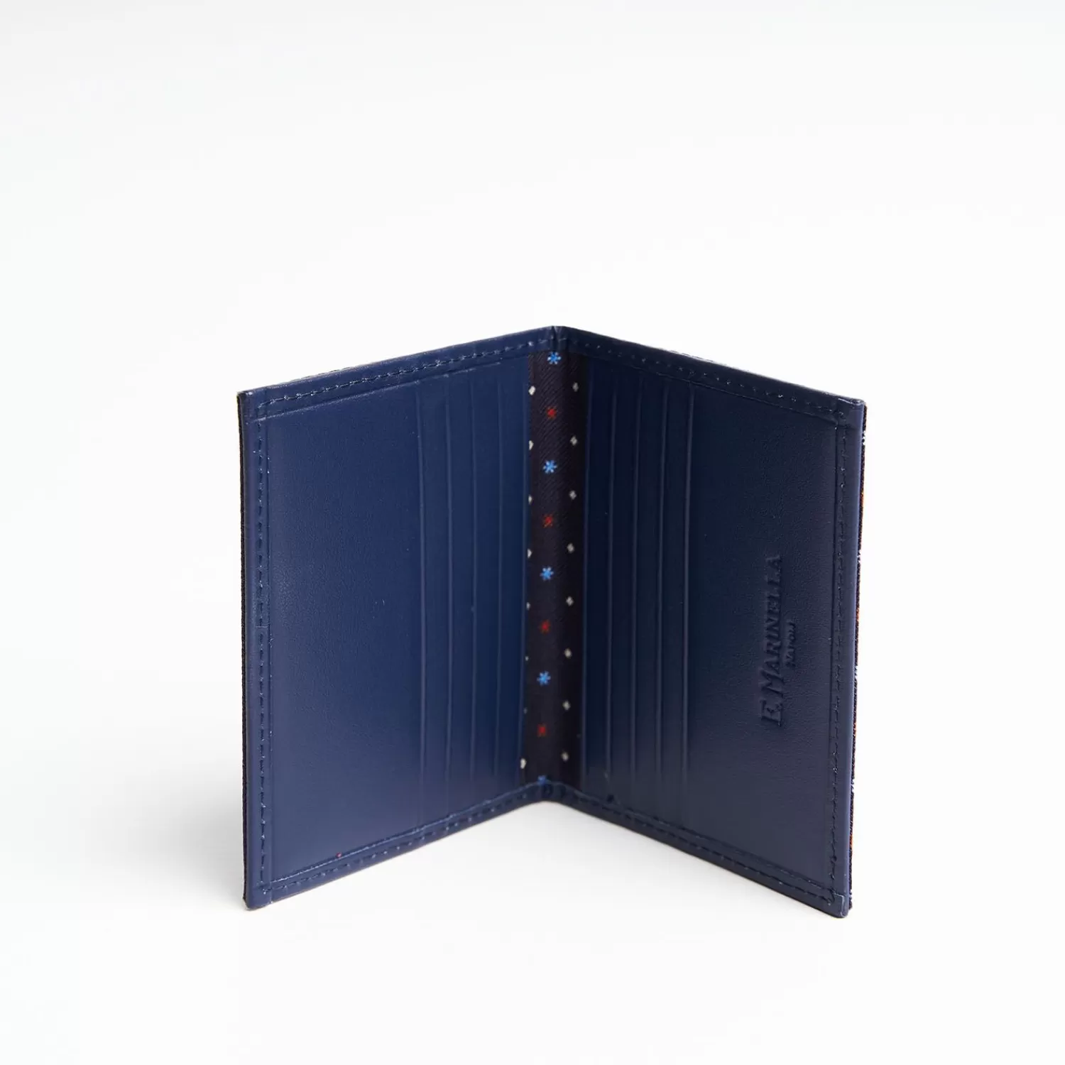Dark Blue Silk And Leather Folding Card Holder - 10 Compartments>E.Marinella New