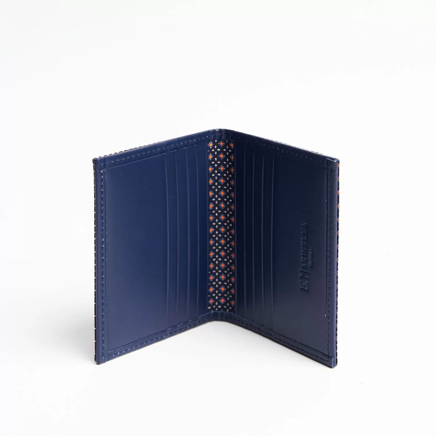 Dark Blue Silk And Leather Folding Card Holder - 10 Compartments>E.Marinella Best
