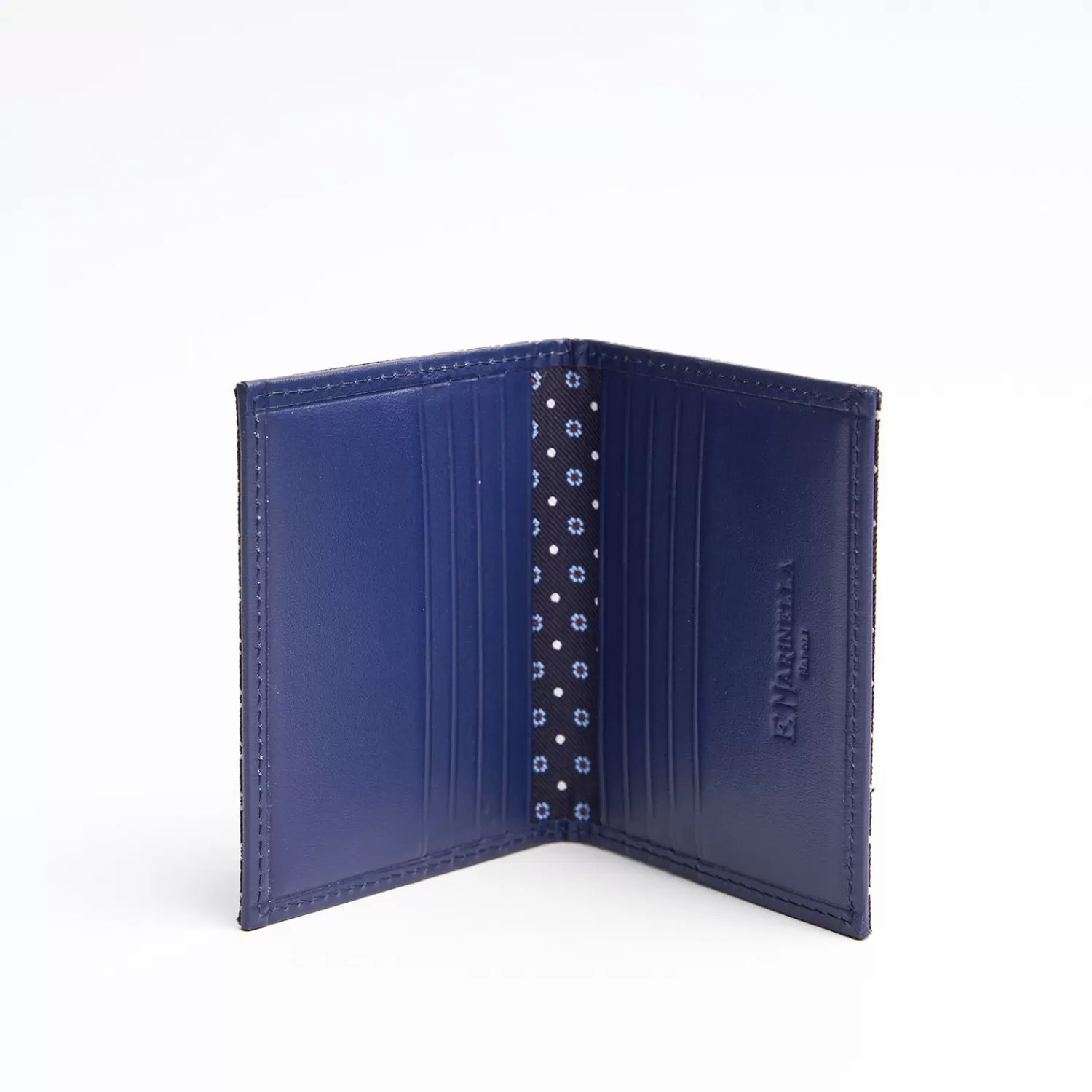 Dark Blue Silk And Leather Folding Card Holder - 10 Compartments>E.Marinella New