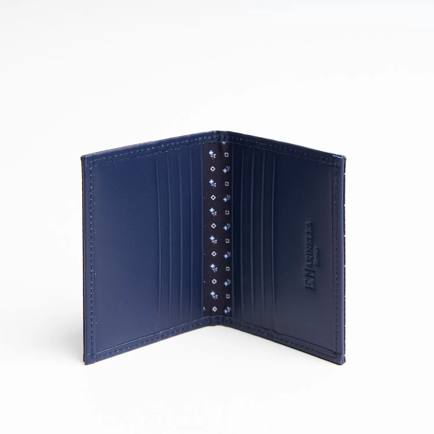 Dark Blue Silk And Leather Folding Card Holder - 10 Compartments>E.Marinella Shop