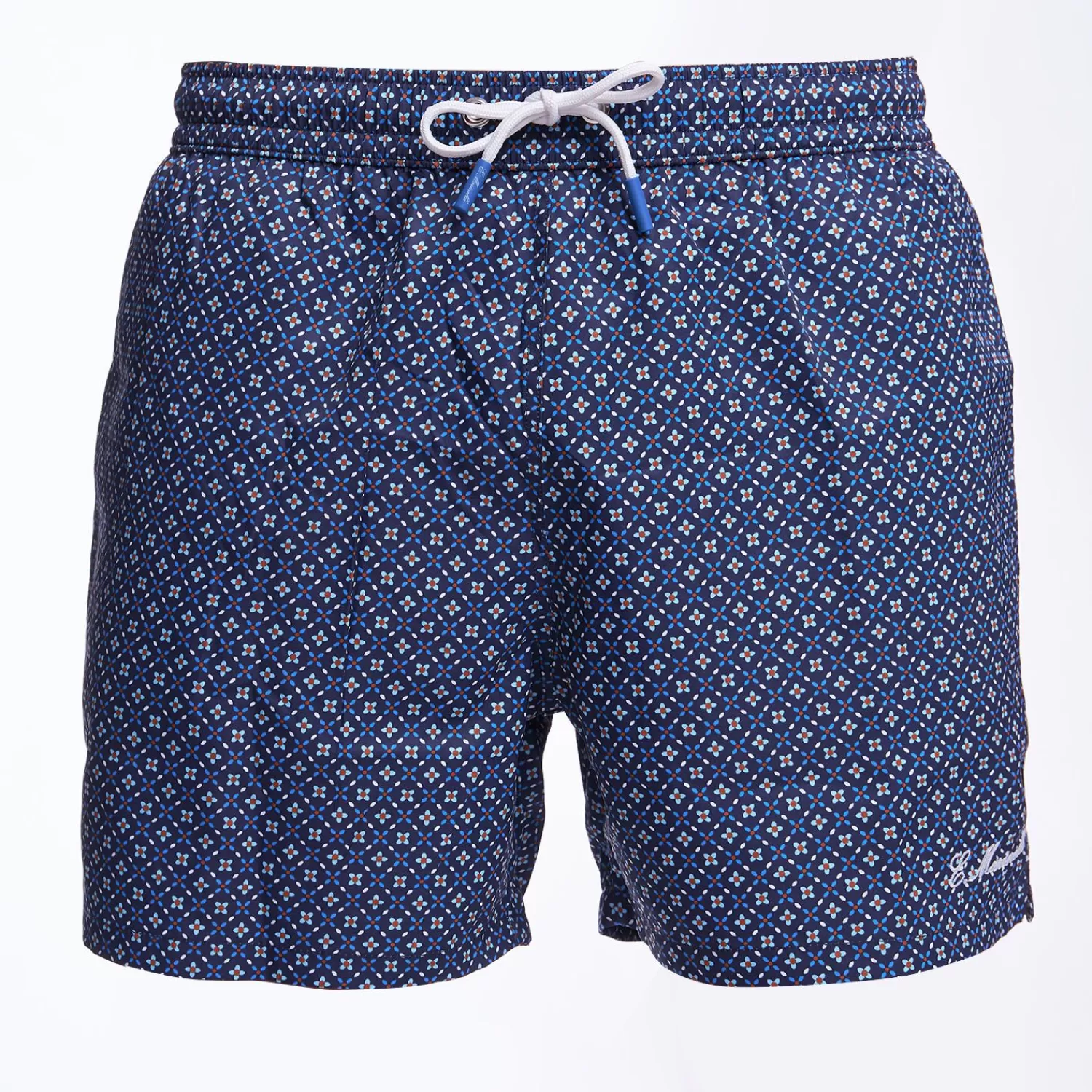 Dark Blue Swim Short - Small Flower Pattern>E.Marinella Hot