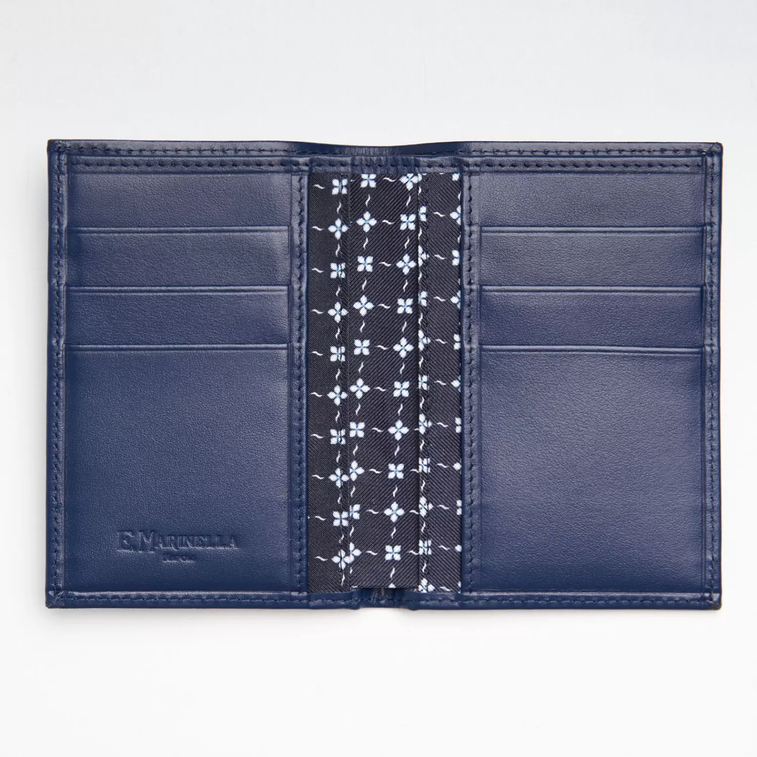 Dark Blue Vertical Wallet In Silk And Leather>E.Marinella Store