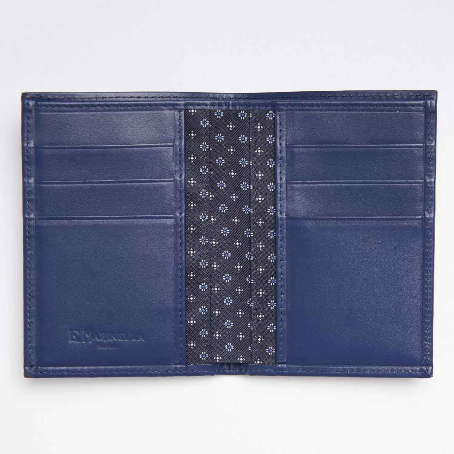 Dark Blue Vertical Wallet In Silk And Leather>E.Marinella Store