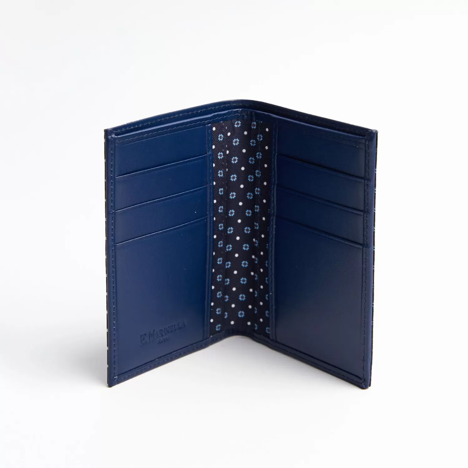 Dark Blue Vertical Wallet In Silk And Leather>E.Marinella New