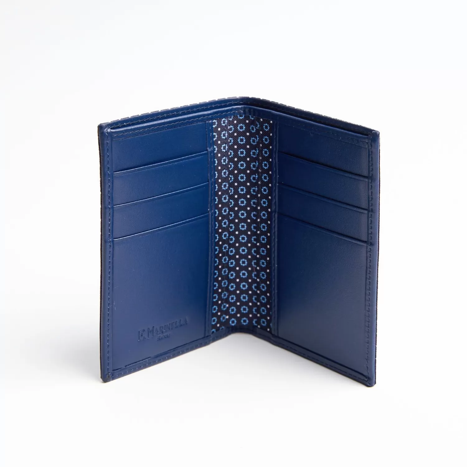 Dark Blue Vertical Wallet In Silk And Leather>E.Marinella Sale