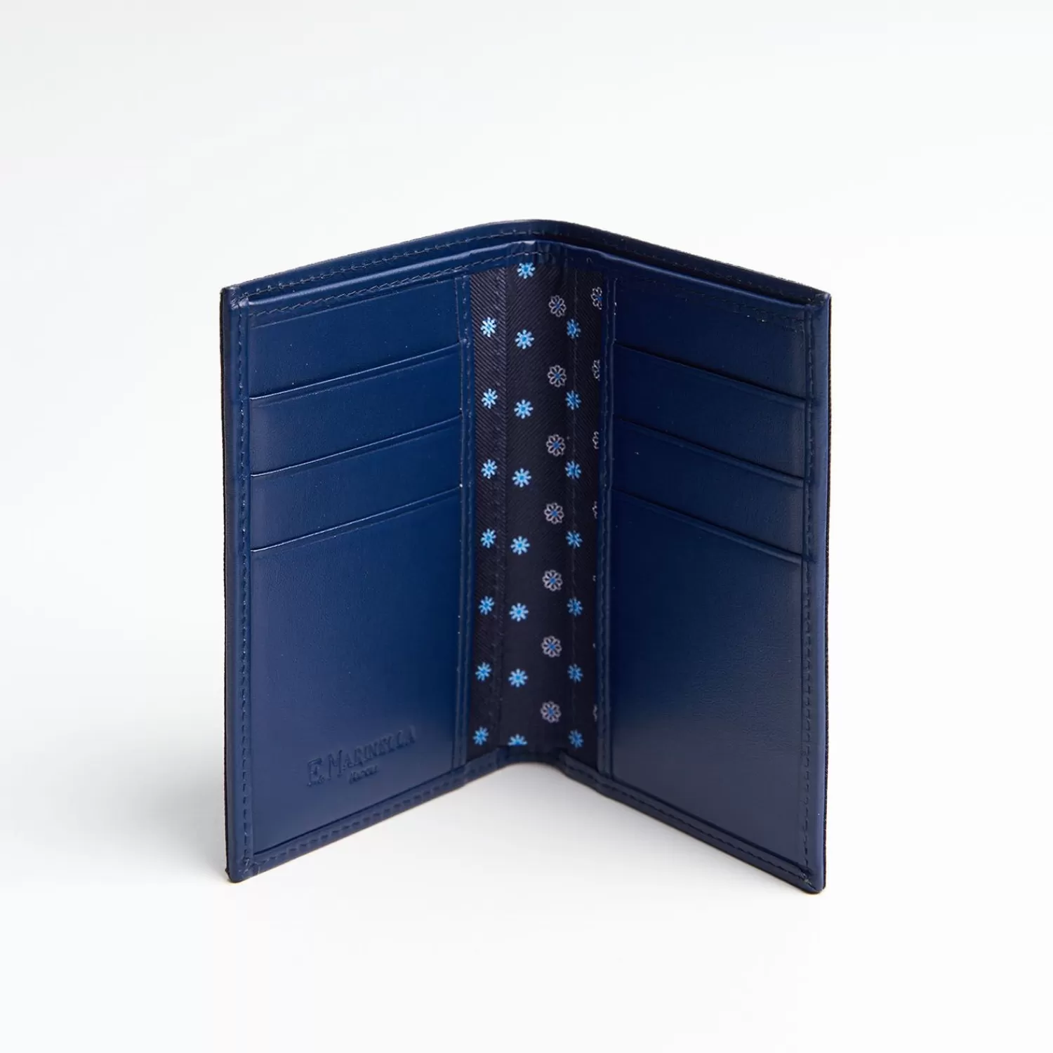 Dark Blue Vertical Wallet In Silk And Leather>E.Marinella Fashion