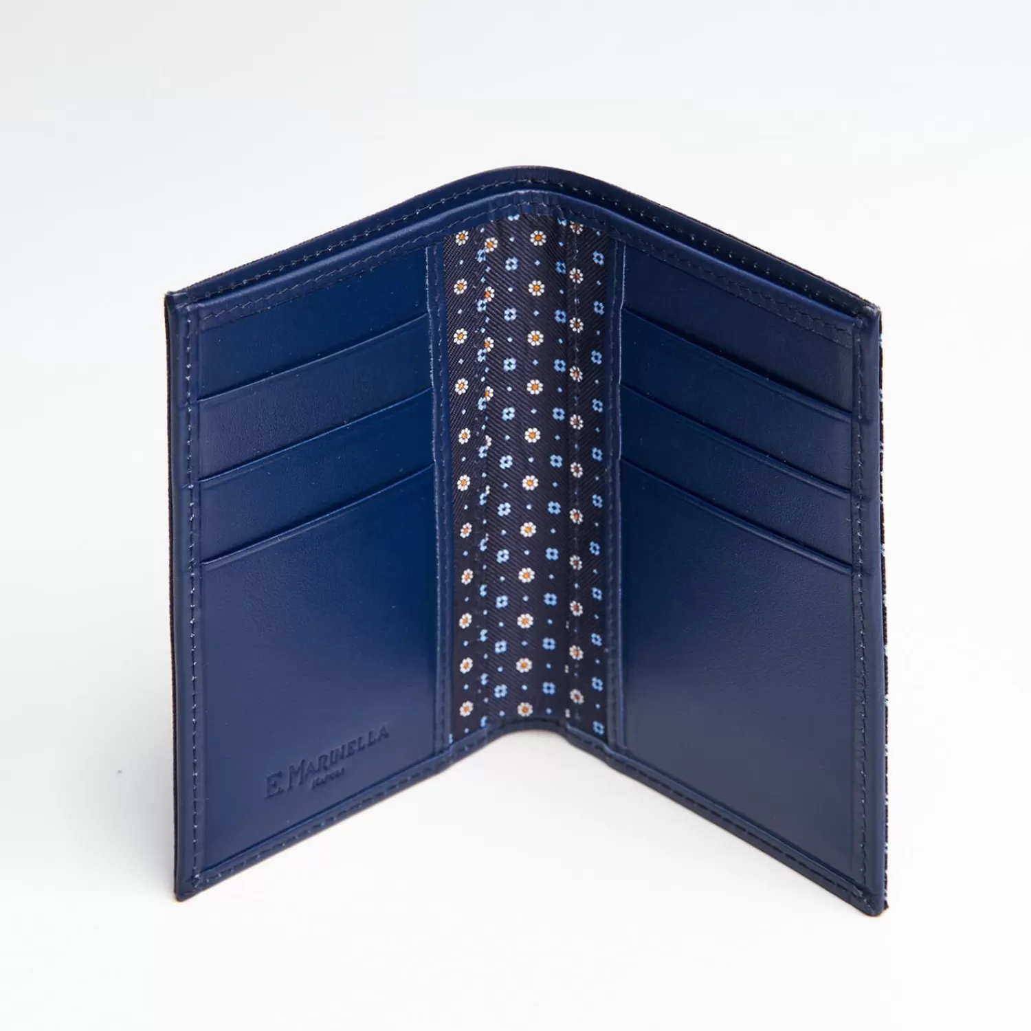 Dark Blue Vertical Wallet In Silk And Leather>E.Marinella New