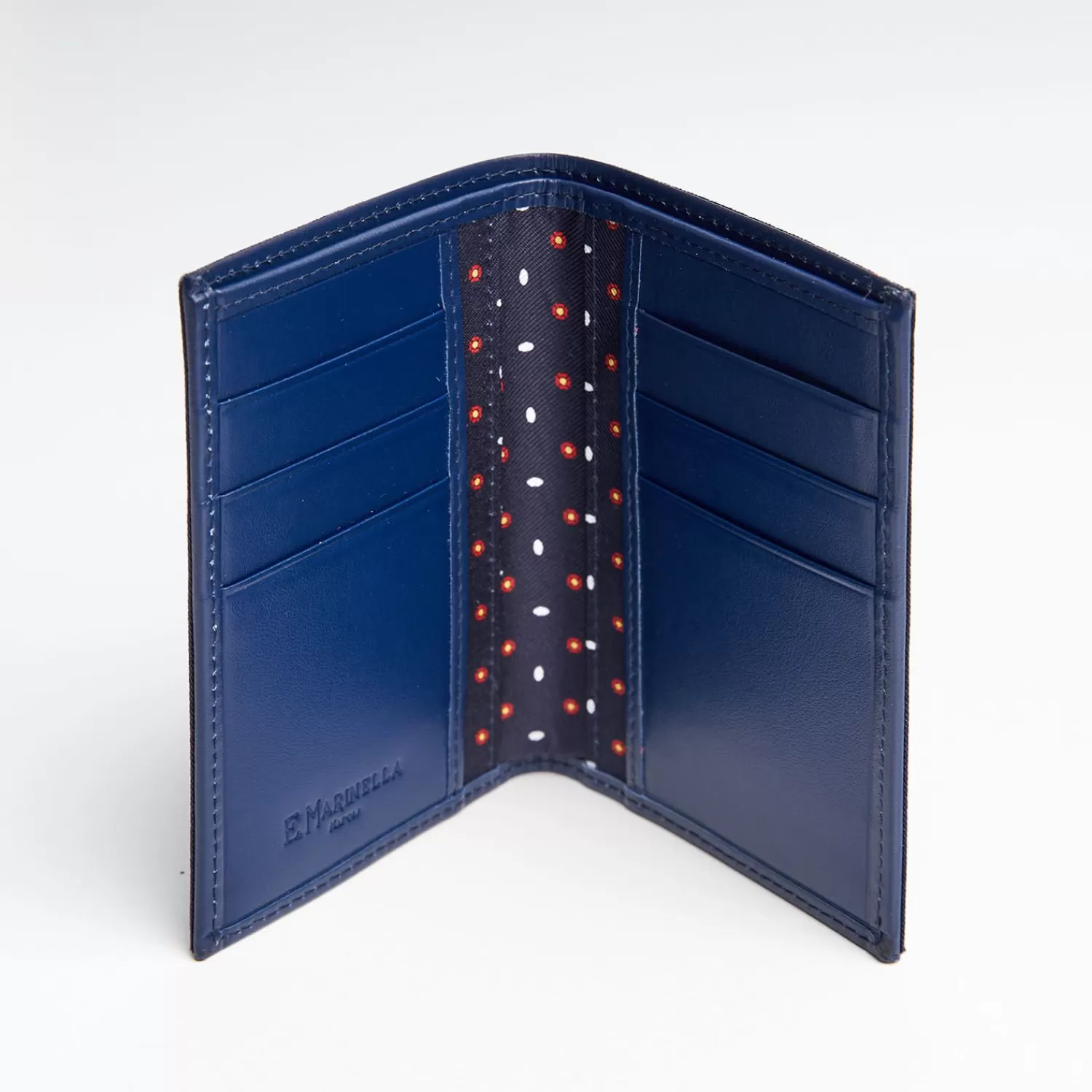 Dark Blue Vertical Wallet In Silk And Leather>E.Marinella Fashion