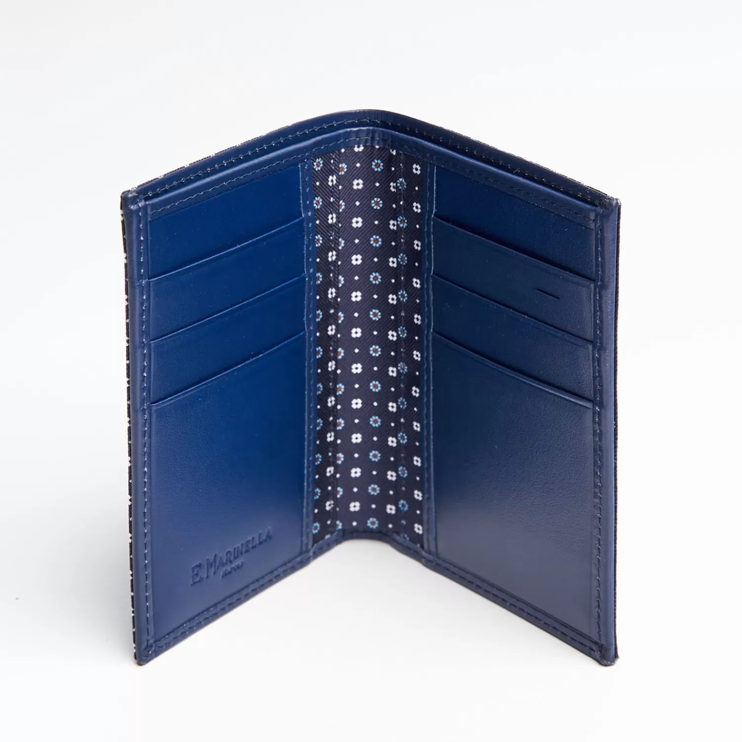 Dark Blue Vertical Wallet In Silk And Leather>E.Marinella Fashion