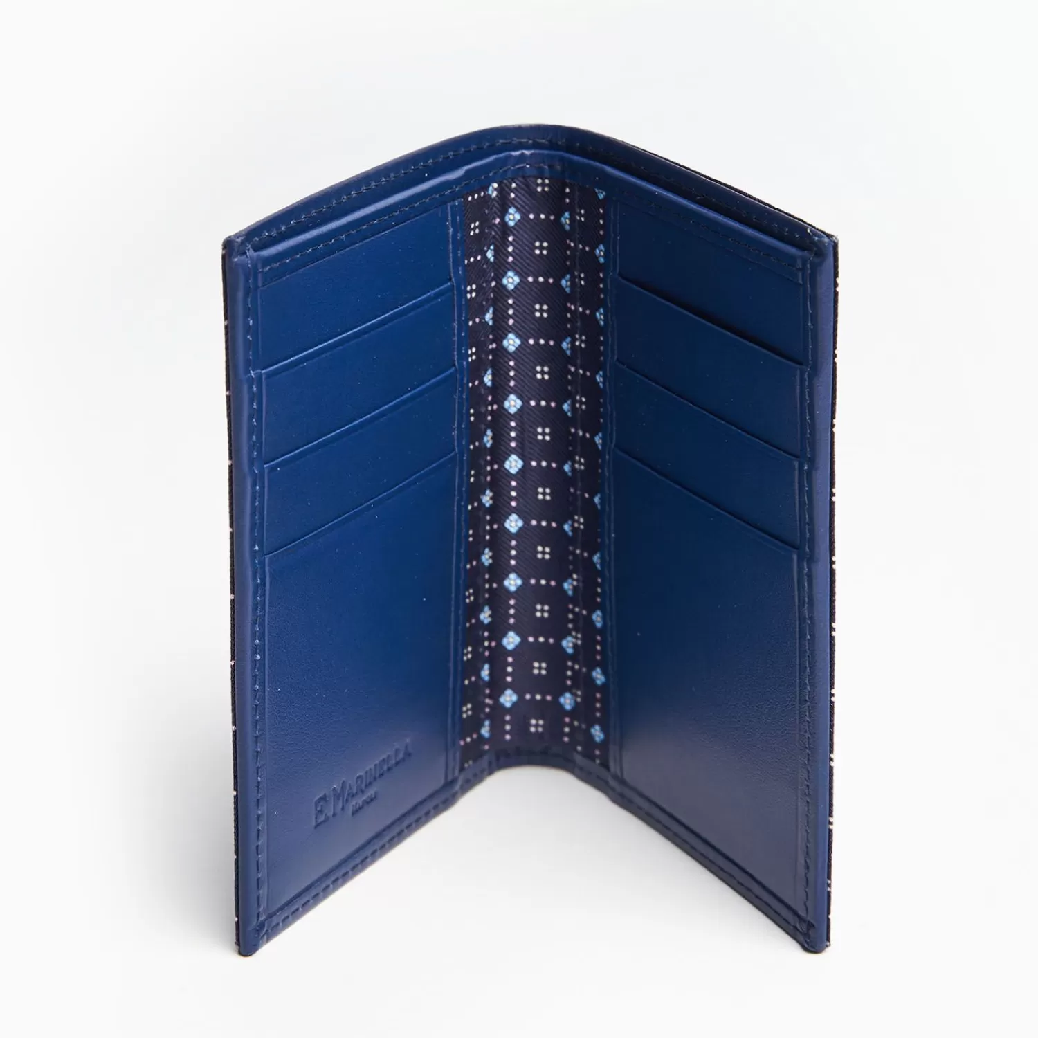 Dark Blue Vertical Wallet In Silk And Leather>E.Marinella Fashion