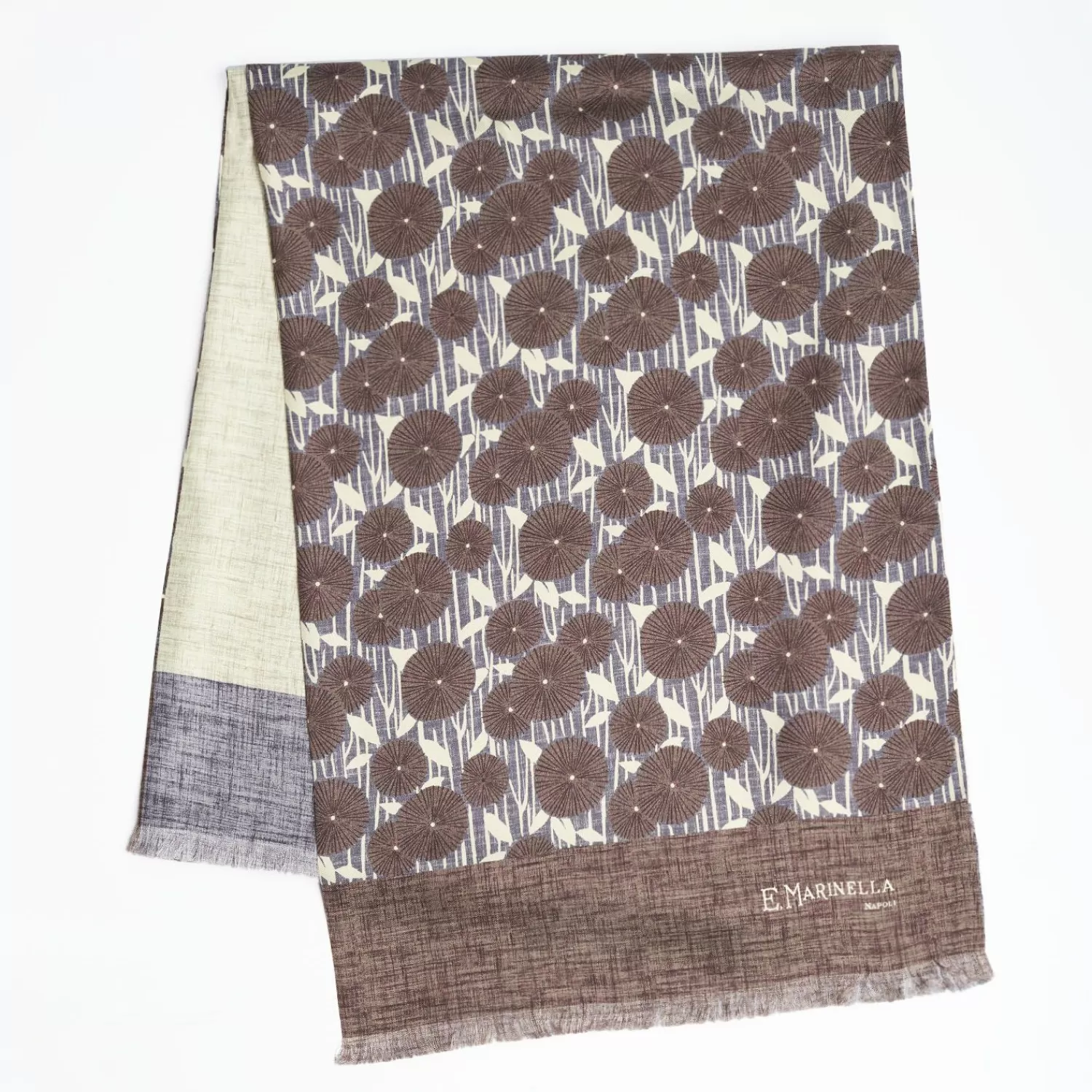 Dark Brown And Beige Double Silk Scarf>E.Marinella Shop