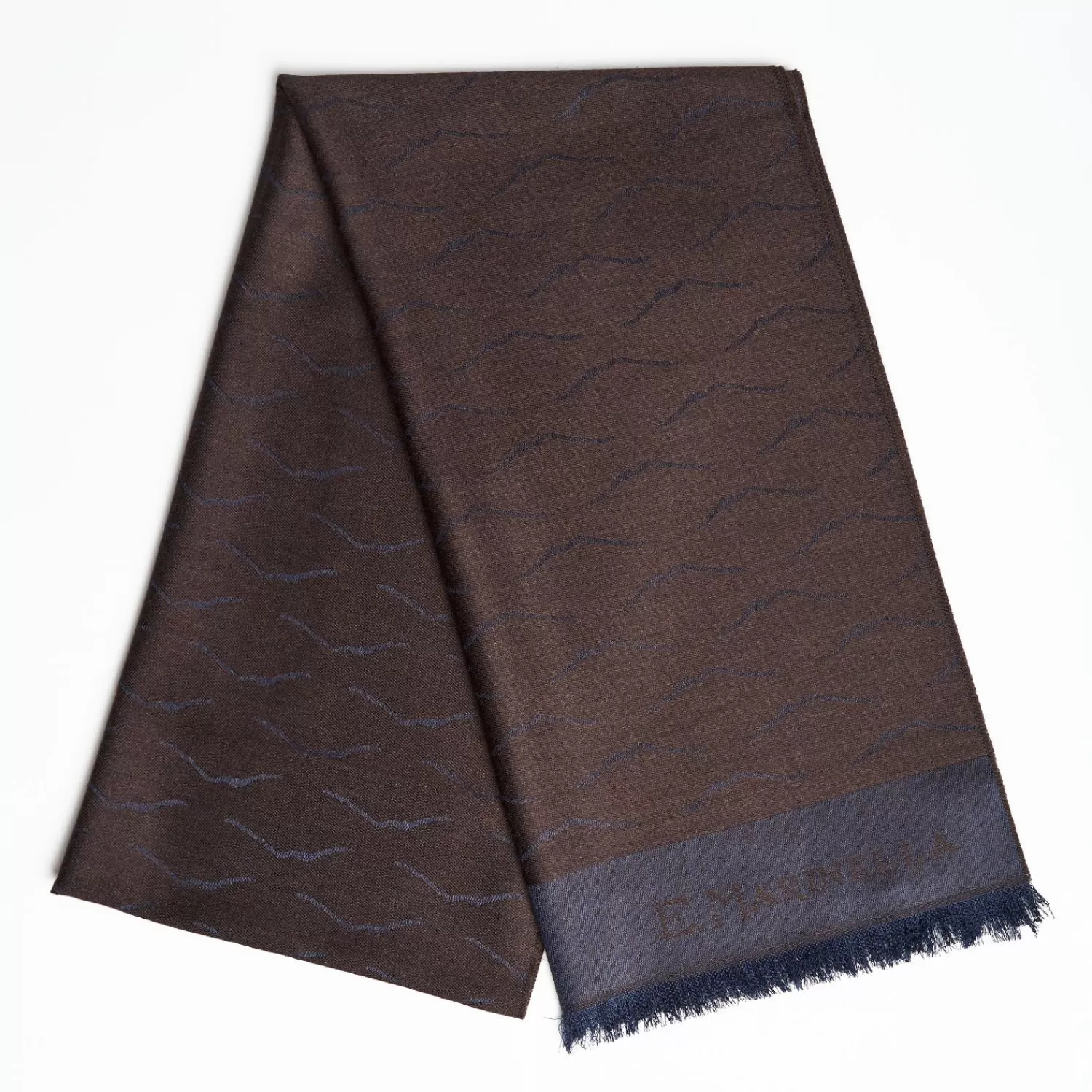Dark Brown And Blue Wool And Silk Vesuvius Scarf>E.Marinella Clearance