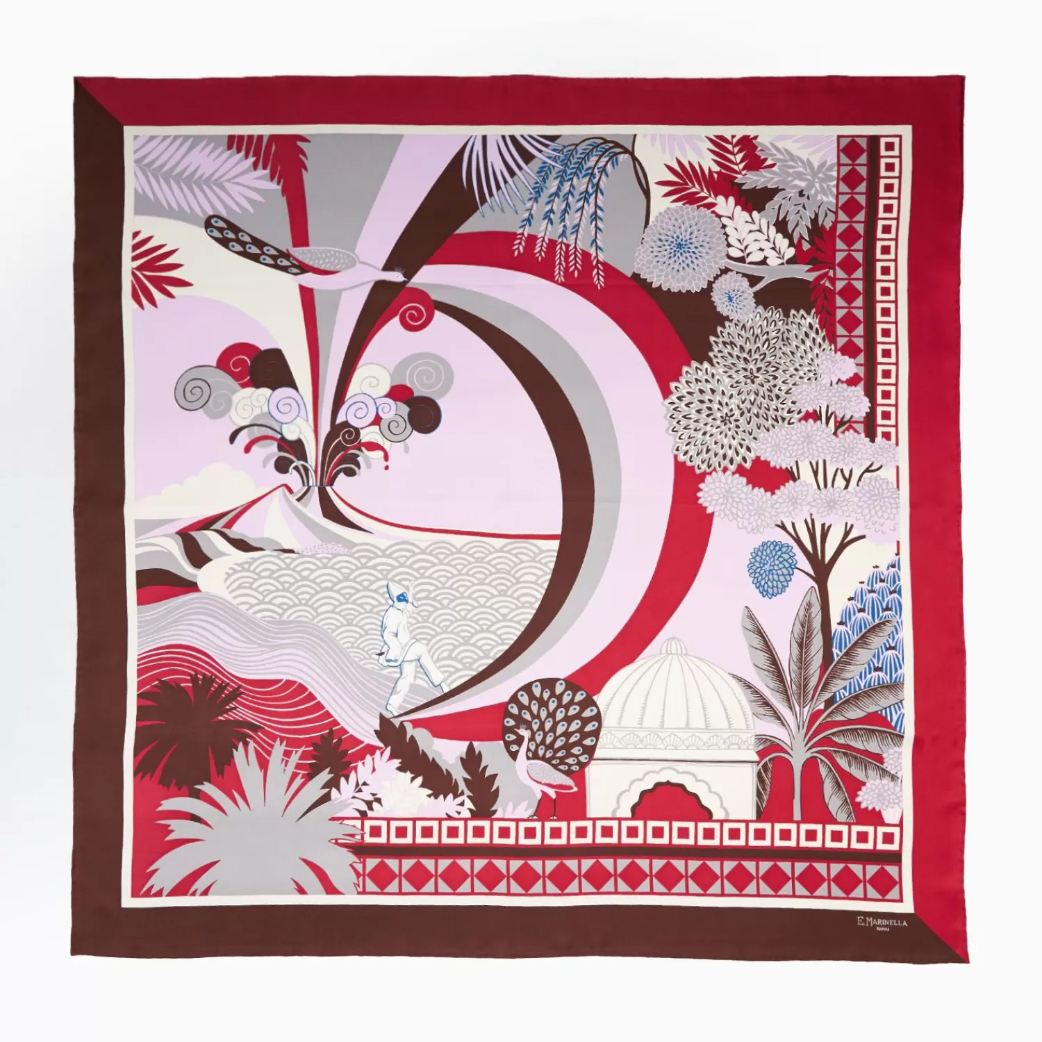Dark Brown And Burgundy Silk Scarf 90 - Pulcinella In Naples>E.Marinella Discount