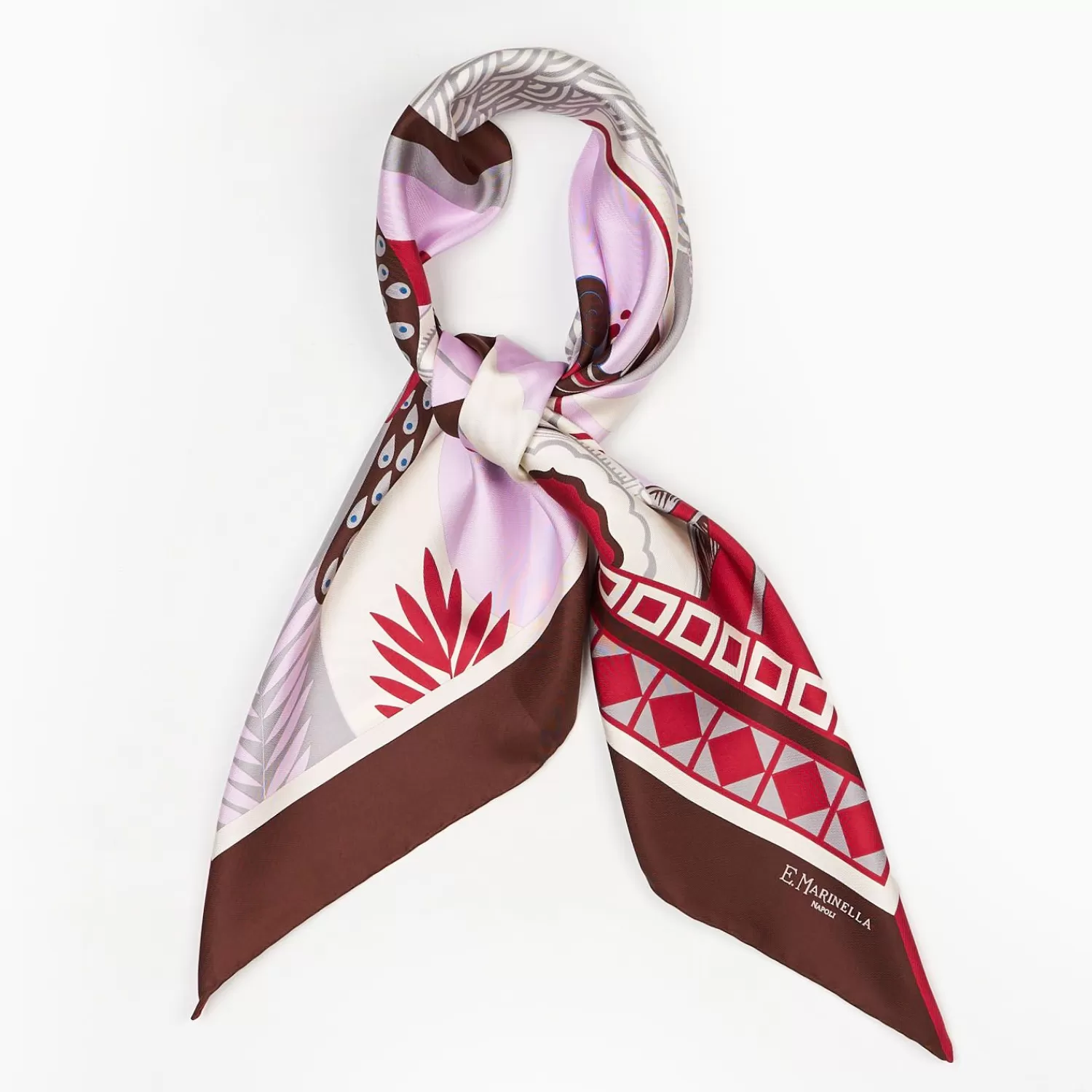 Dark Brown And Burgundy Silk Scarf 90 - Pulcinella In Naples>E.Marinella Discount