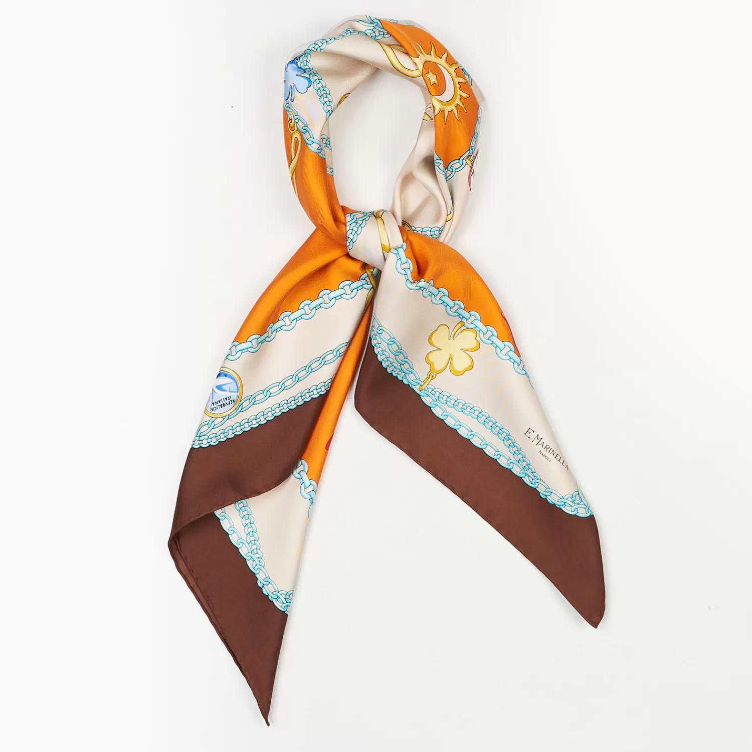 Dark Brown And Orange Silk Scarf 90 - Luchy Charms>E.Marinella Store